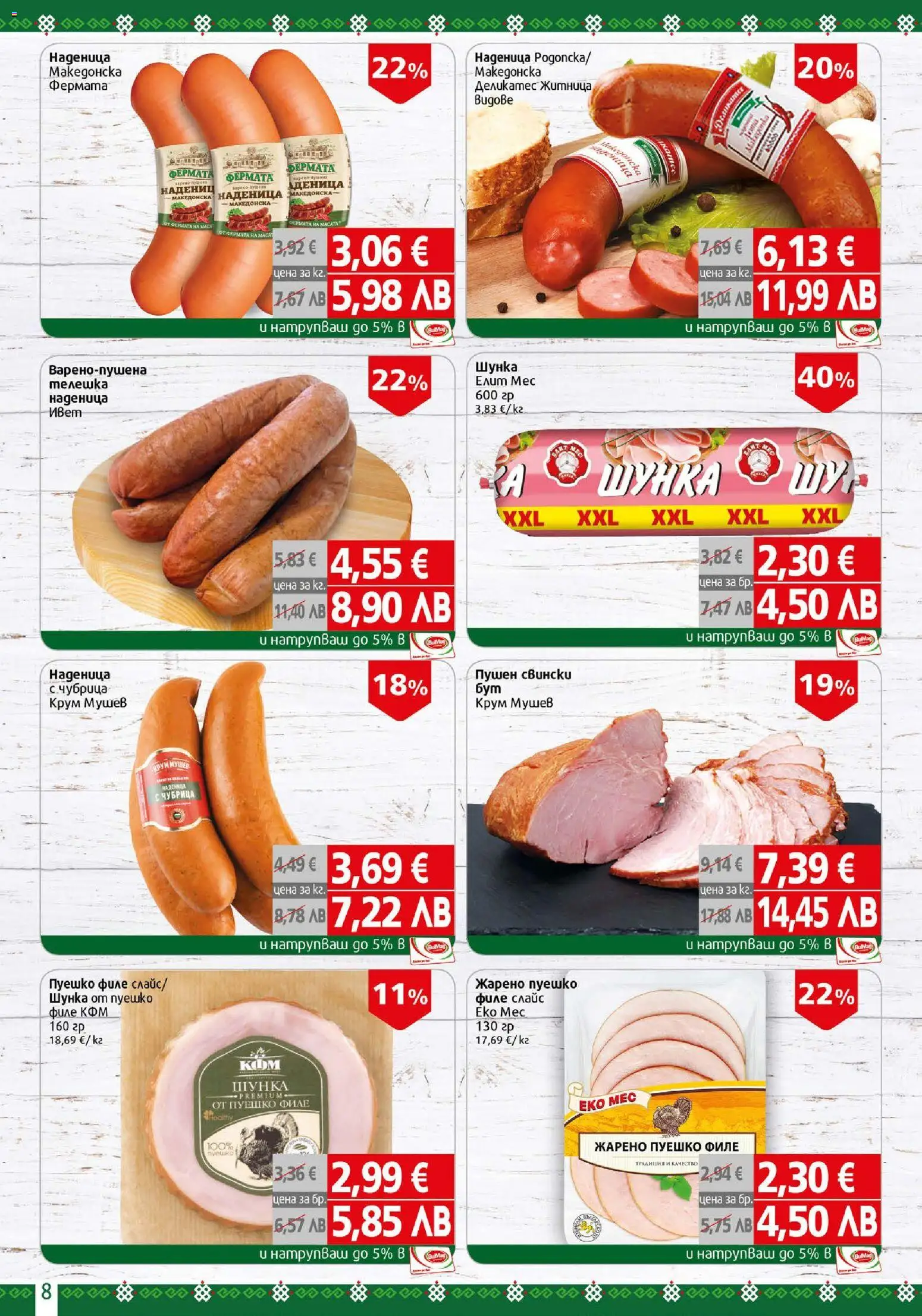 {H1} | Страница: 8 | Продукти: Шунка, Наденица, Пуешко, Филе