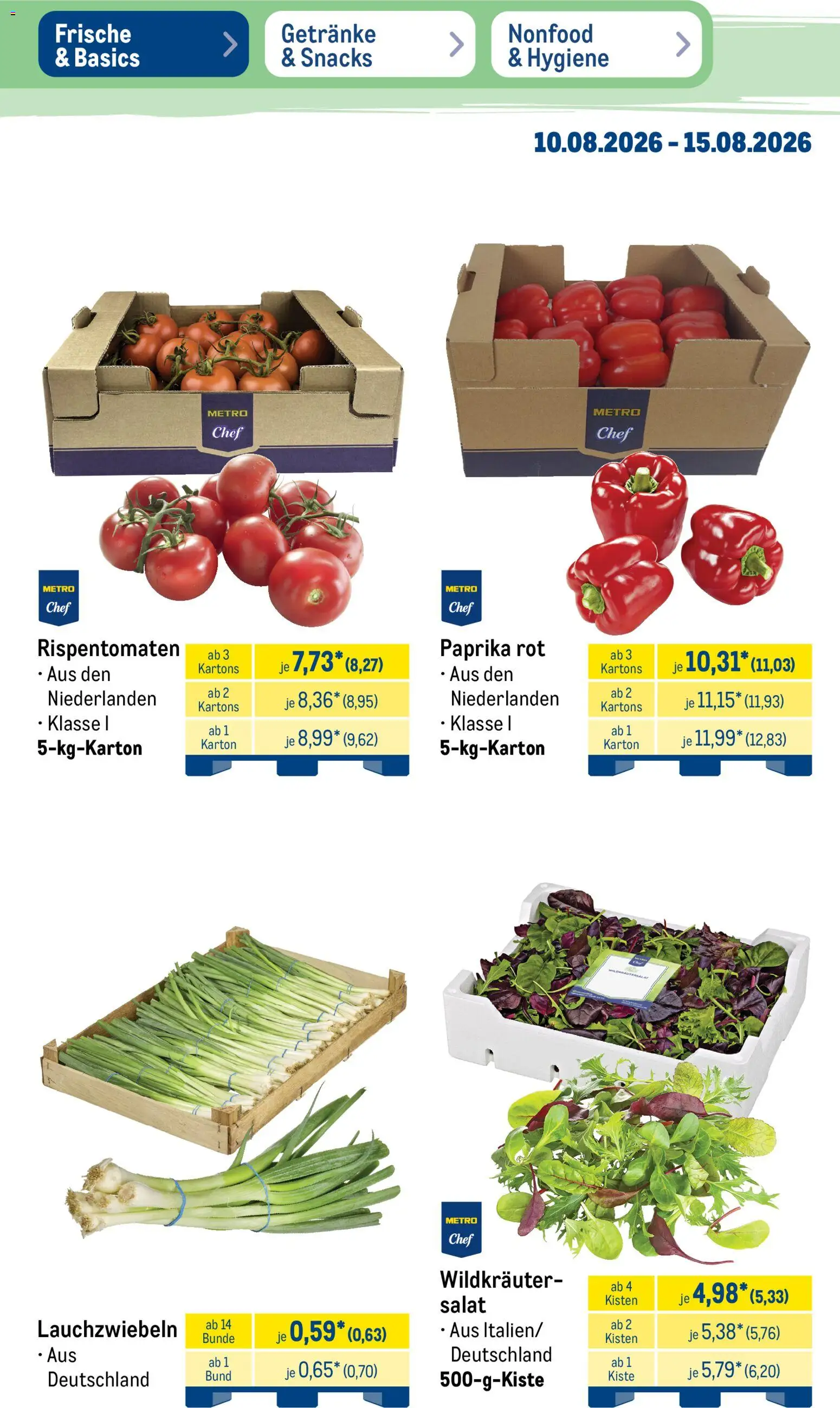Metro Prospekt – gültig ab 10.08.2026 | Seite: 9 | Produkte: Paprika rot, Paprika, Salat