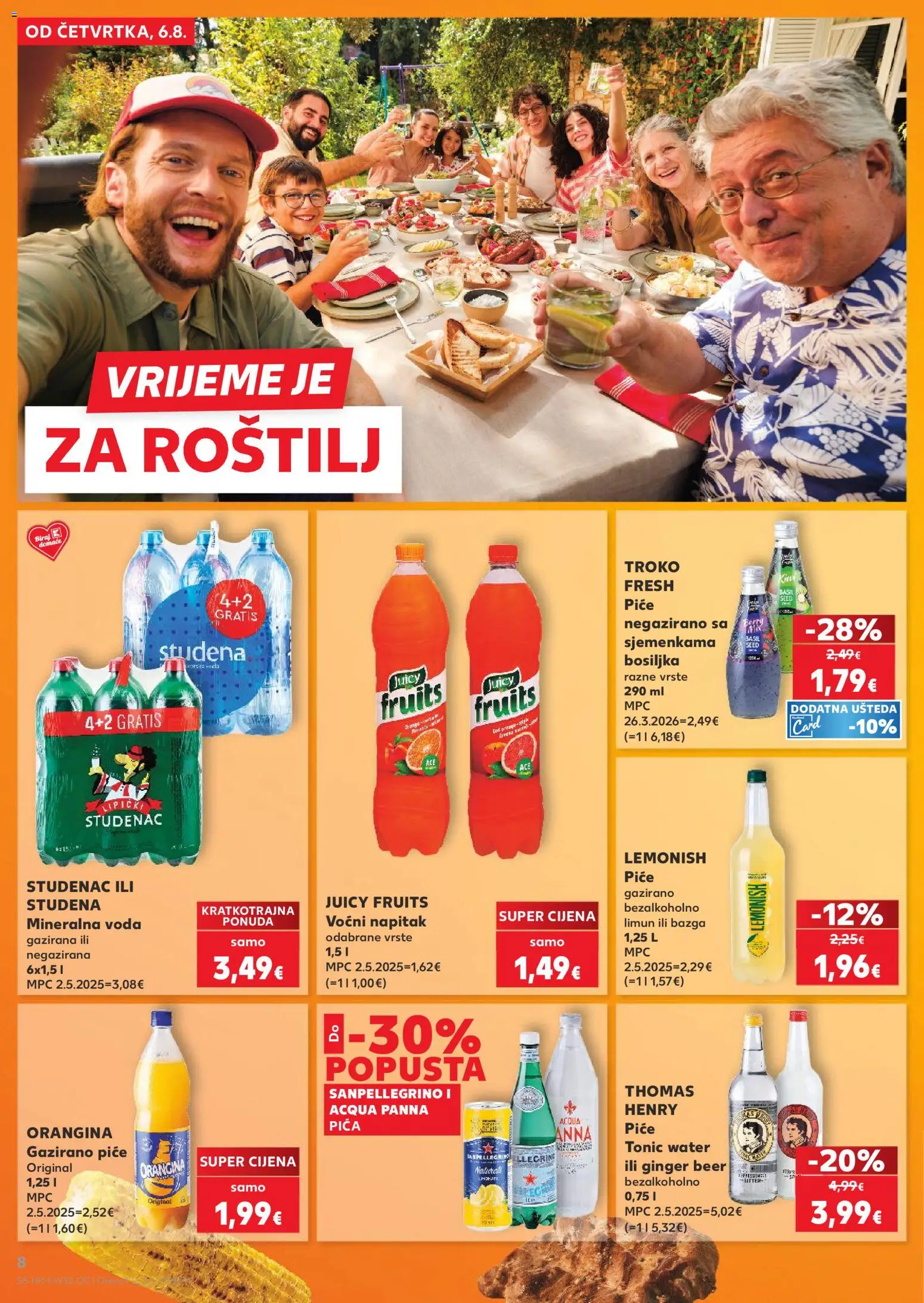 Kaufland katalog | vrijedi od 06.08.2026 | Stranica: 8 | Proizvodi: Roštilj, Mineralna voda, Pica, Voda