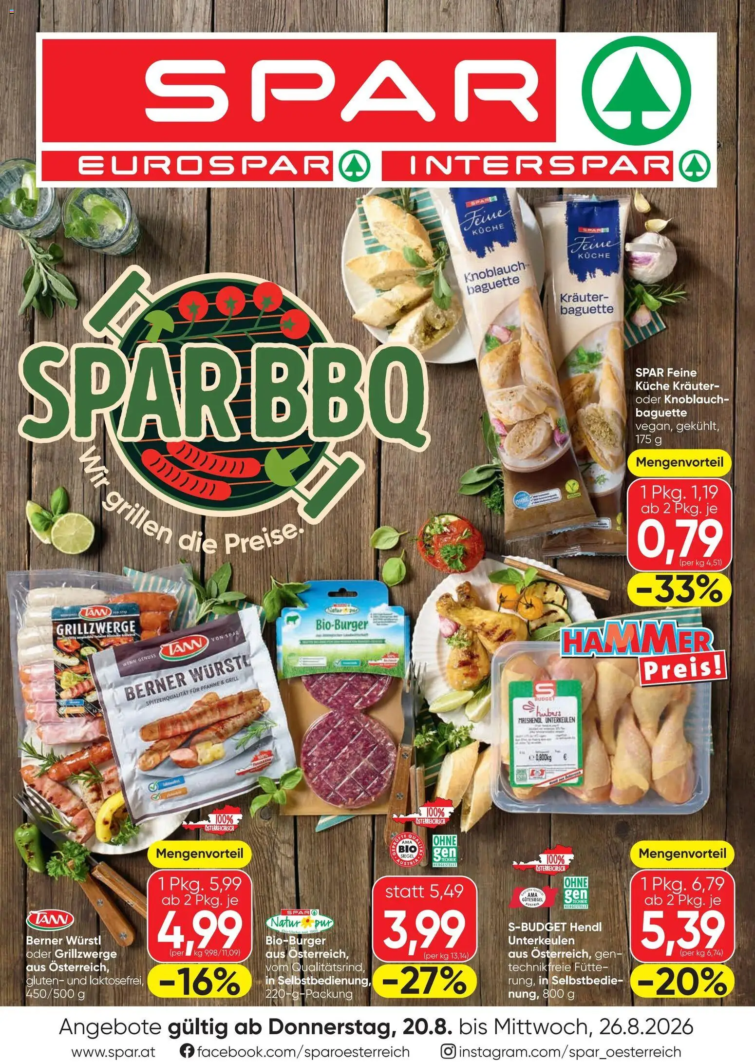 Spar Wir Grillen die Preise gültig ab 20.08.2026 | Seite: 1 | Produkte: Knoblauch, Baguette, Grill