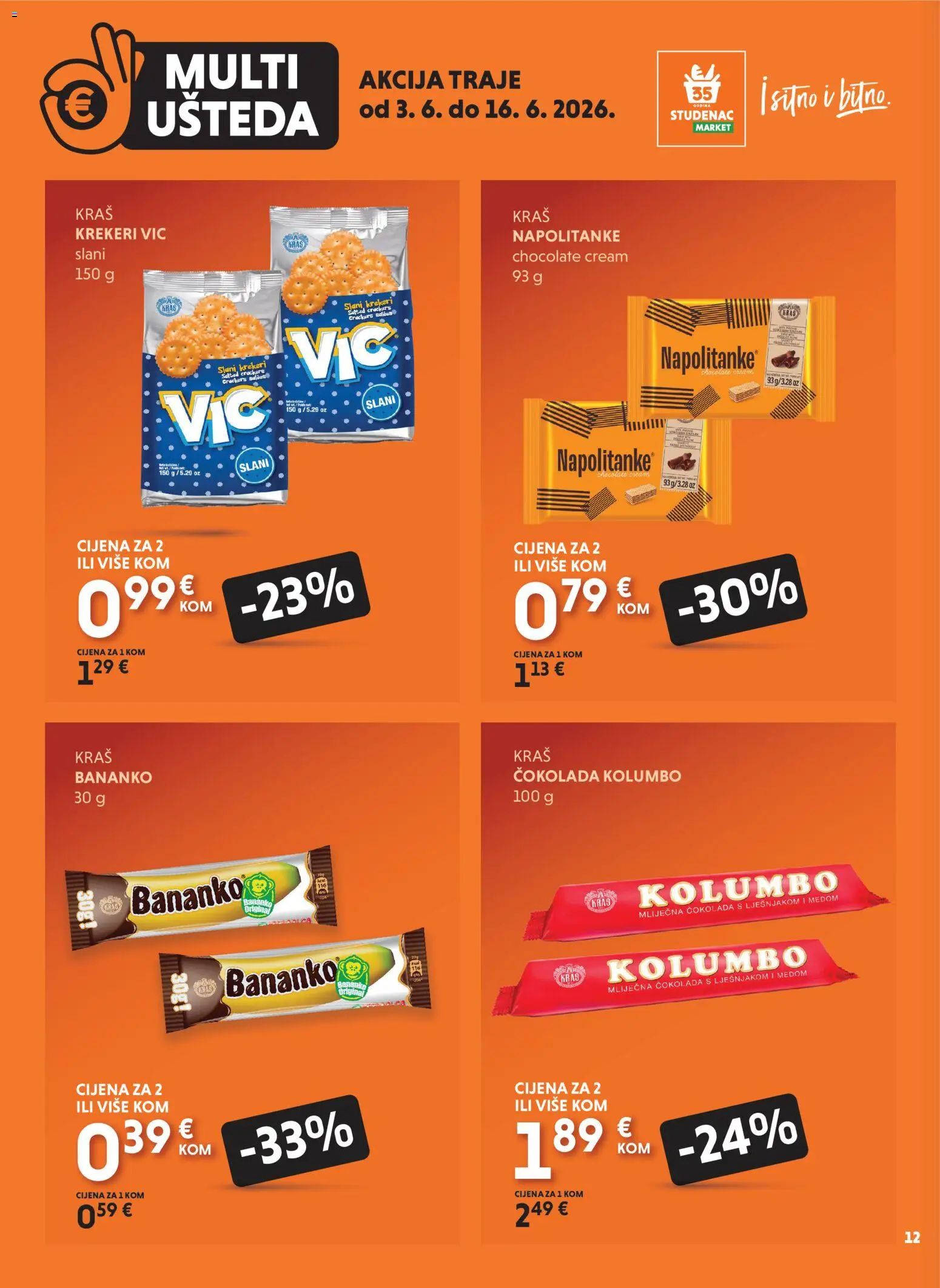 Studenac katalog | vrijedi od 03.06.2026 | Stranica: 12 | Proizvodi: Čokolada, Napolitanke, Krekeri