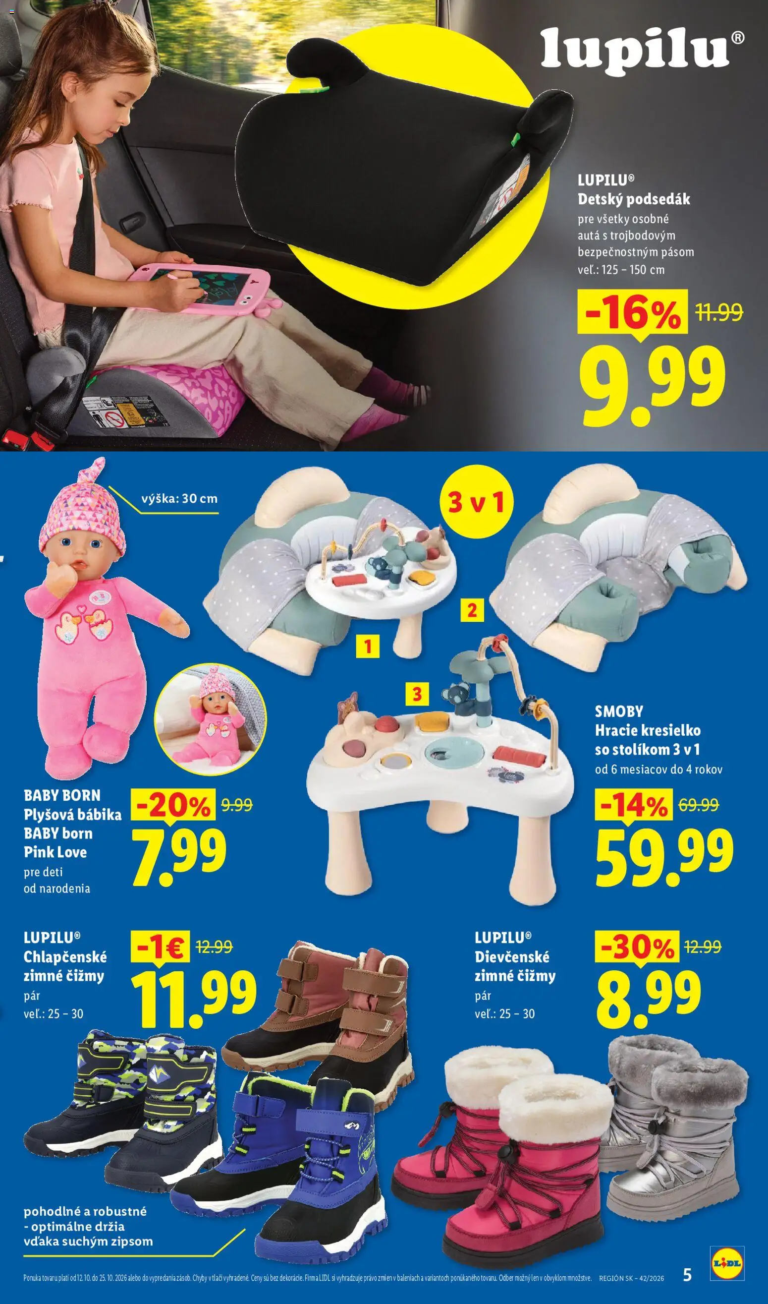Nové Lidl akcie – leták je platný od 12.10.2026 | Strana: 5 | Produkty: Čižmy, Bábika, Baby Born