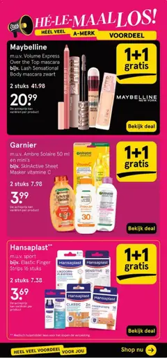 Garnier m.u.v. Ambre Solaire 50 ml en mini's bijv. SkinActive Sheet Masker vitamine C, Various Garnier skincare products including a vitamin C serum, shampoo, sunscreen, and micellar water. - Voorbeeld van een folder van Etos, geldig van 01.06.2026 | Pagina: 3