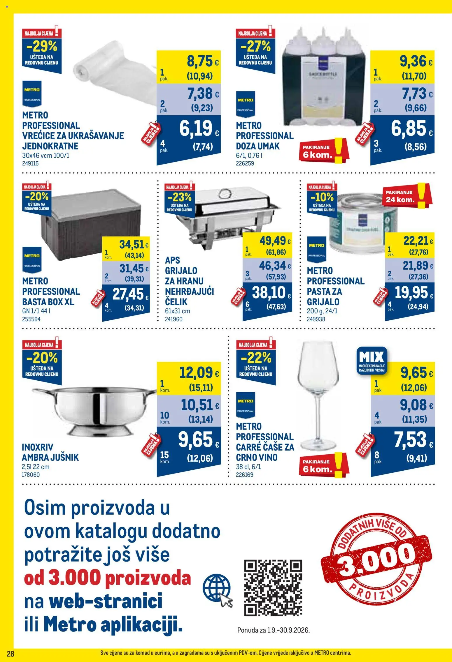 Metro katalog | vrijedi od 01.09.2026 | Stranica: 28 | Proizvodi: Vino, Crno vino, Čaše, Umak