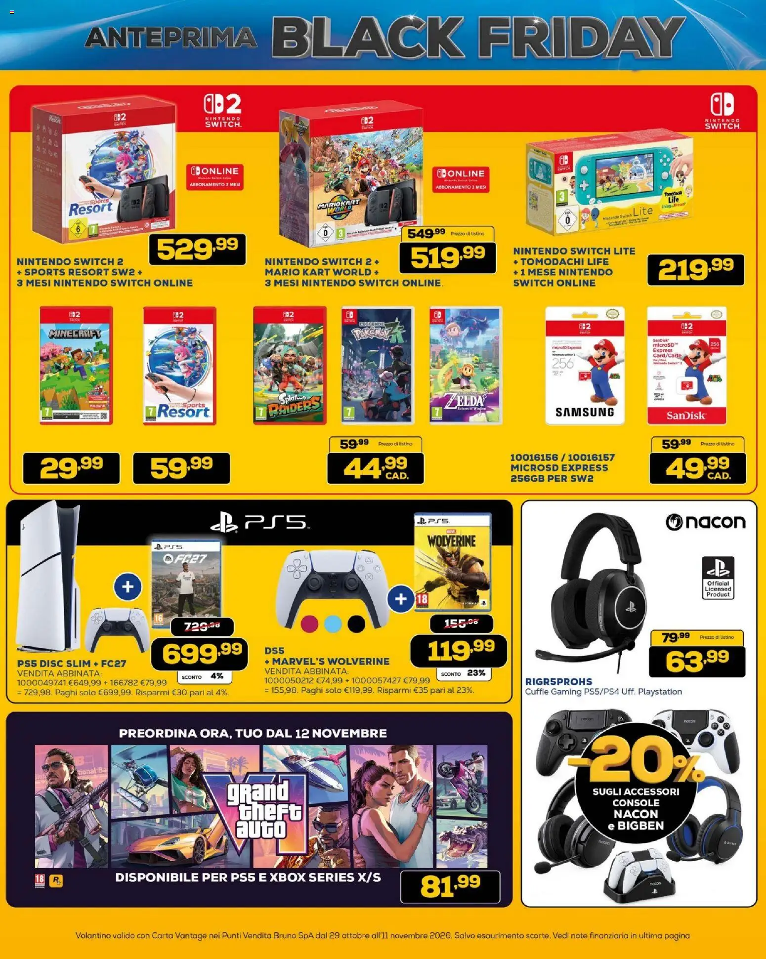 Volantino BRUNO del 29/10/2026 | Pagina: 23 | Prodotti: Cuffie, Playstation, Xbox, Samsung