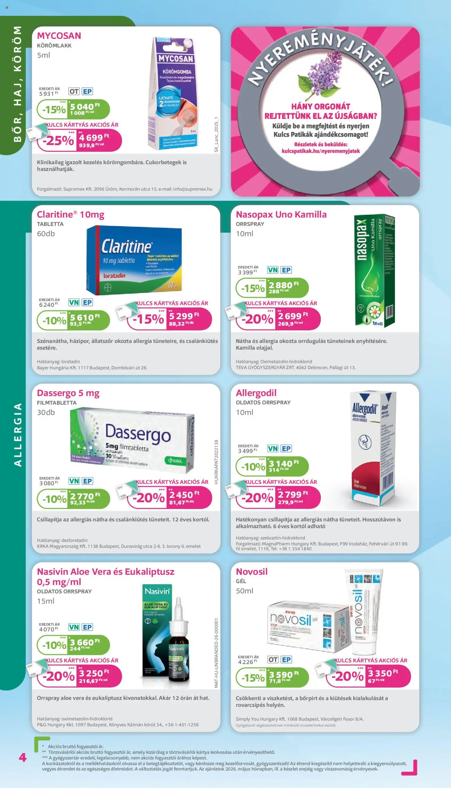 Kulcs Patika akciós ujság - amely érvényes a következő dátumtól: 01.05.2026 | Oldal: 4 | Termékek: Aloe vera, Körömlakk