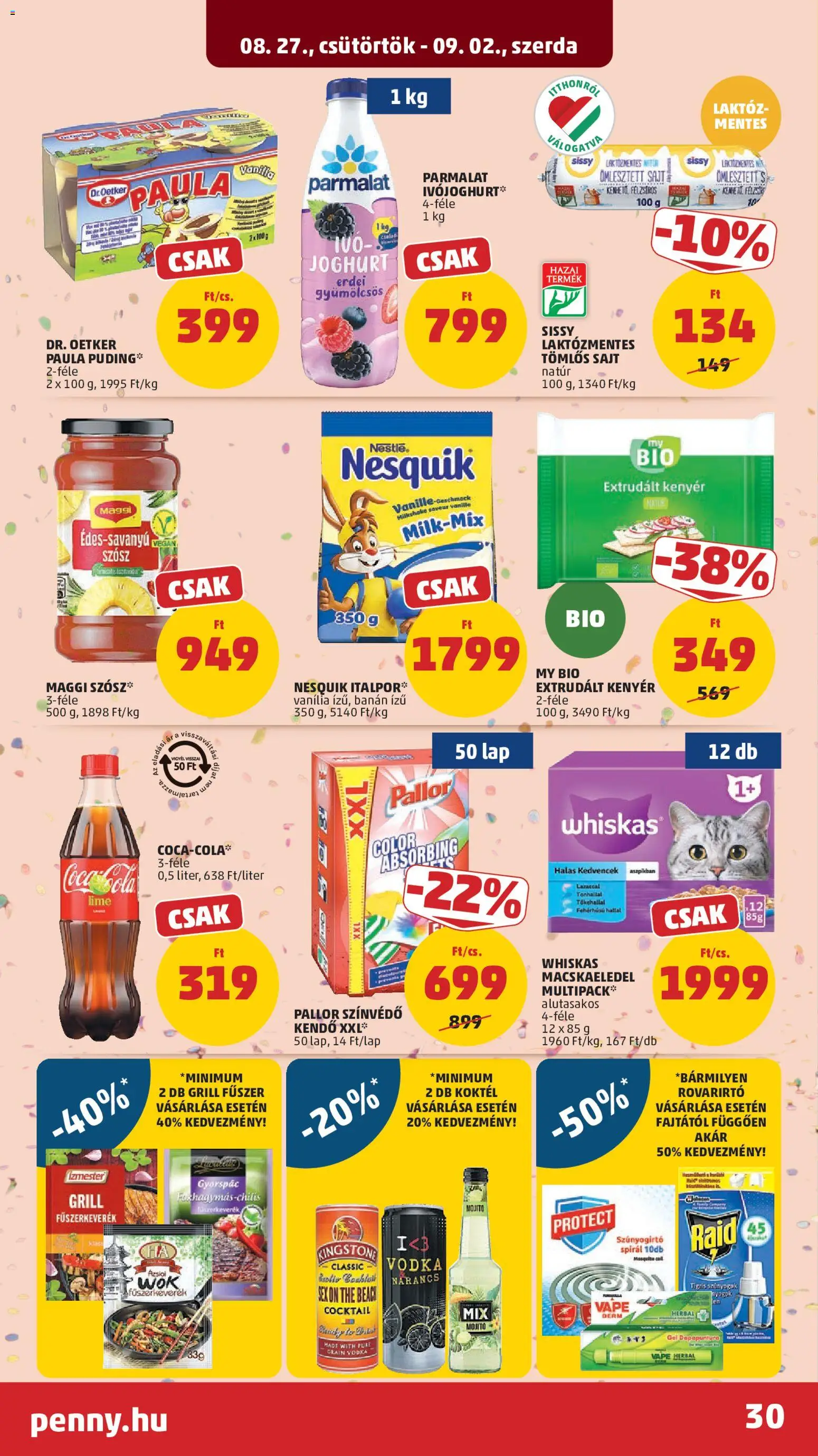 PENNY akciós ujság - amely érvényes a következő dátumtól: 2026.08.27. | Oldal: 34 | Termékek: Nestlé, Grill, Kenyér, Gél