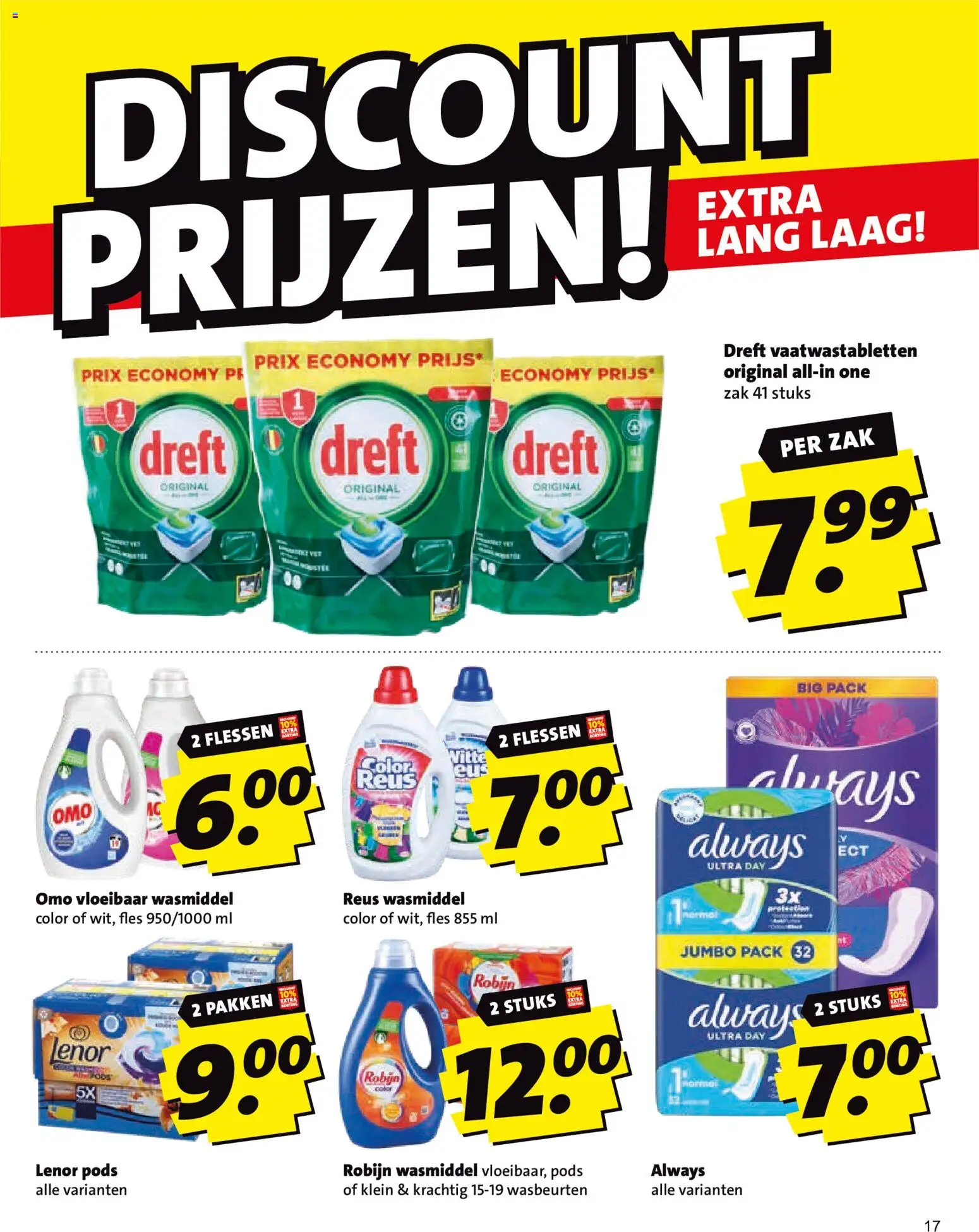 {H1} | Pagina: 17 | Producten: Vloeibaar wasmiddel, Fles, Zak, Vaatwastabletten