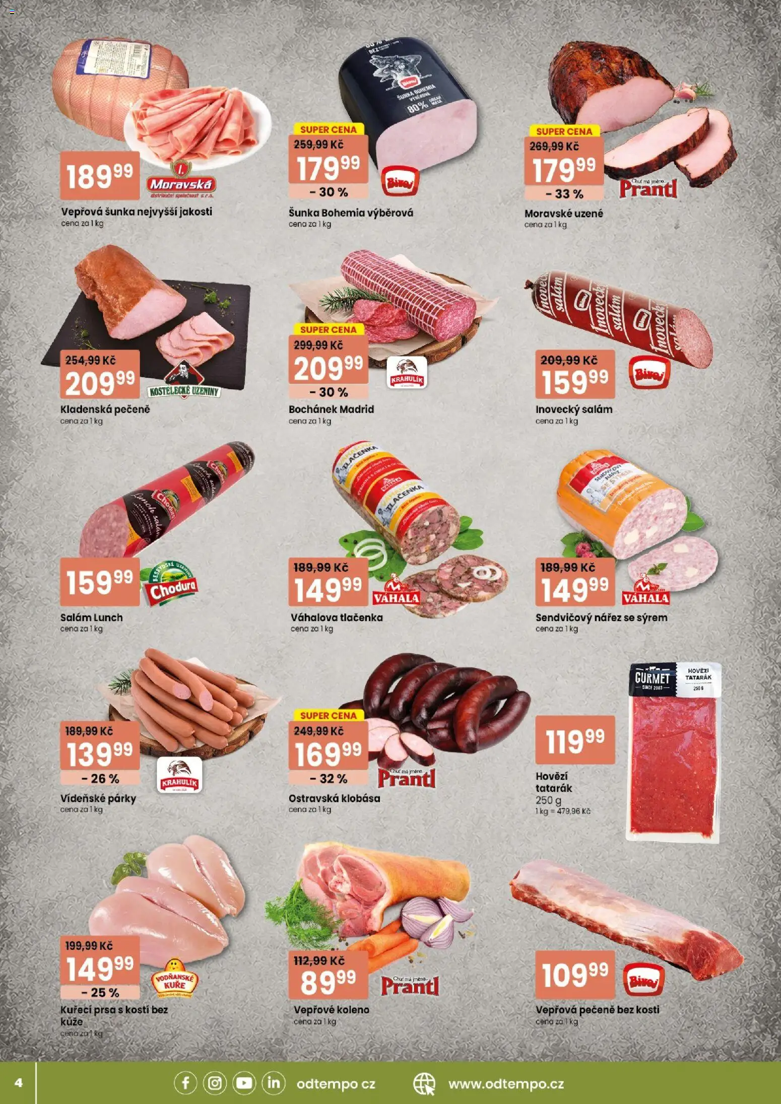 Tempo leták od 09.09.2026 | Strana: 4 | Produkty: Hovězí, Salám, Párky, Tlačenka
