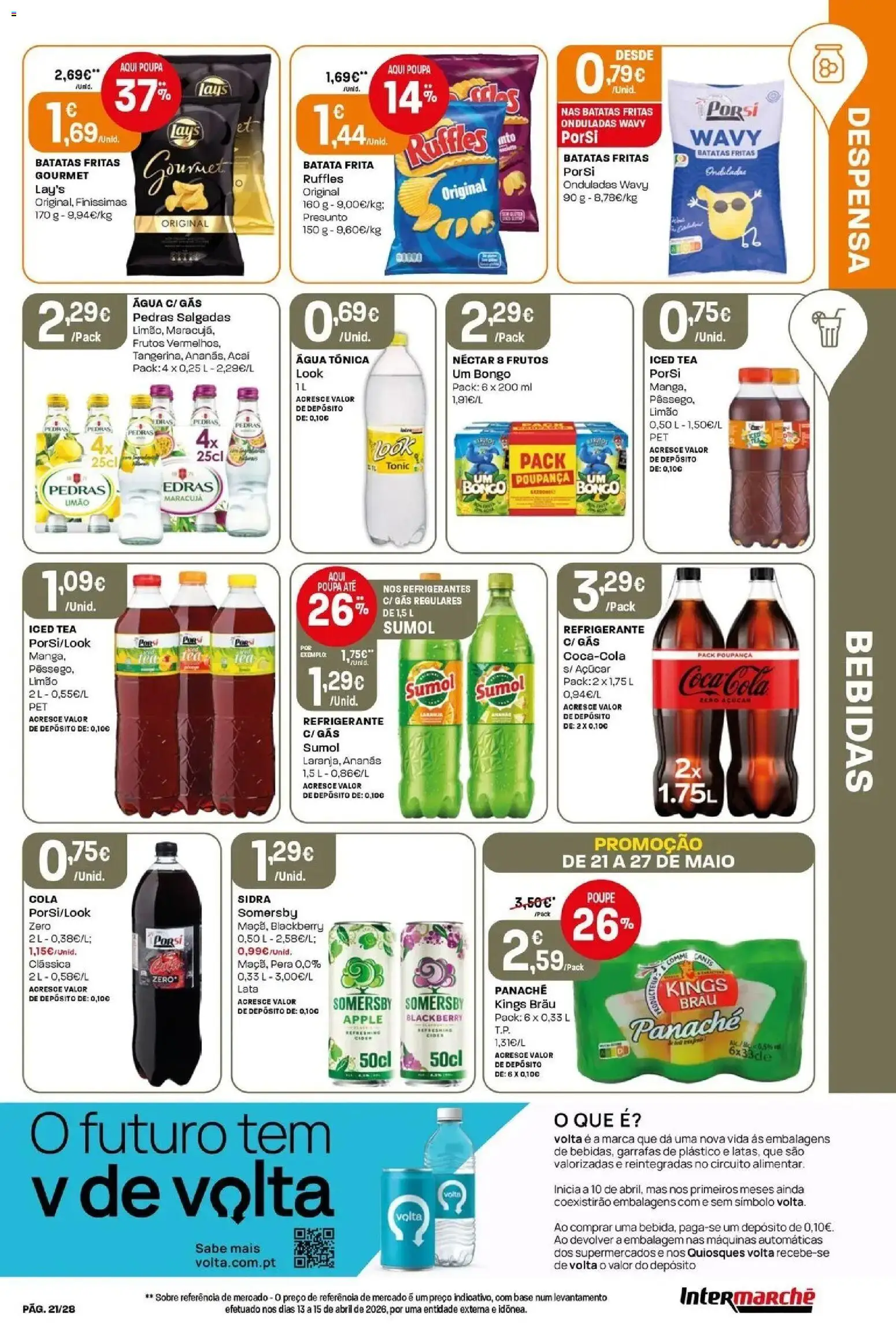 Intermarché - Isto é que são preços BAIXOS │ válido de 21.05.2026 | Página: 21 | Produtos: Agua, Refrigerante, Batata frita, Presunto