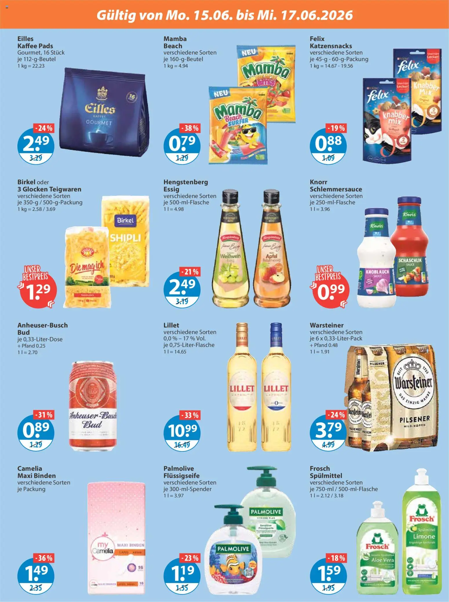 V-Markt Schwaben / Oberbayern ab Montag – gültig ab 15.06.2026 | Seite: 3 | Produkte: Kaffee, Essig, Warsteiner, Knoblauch