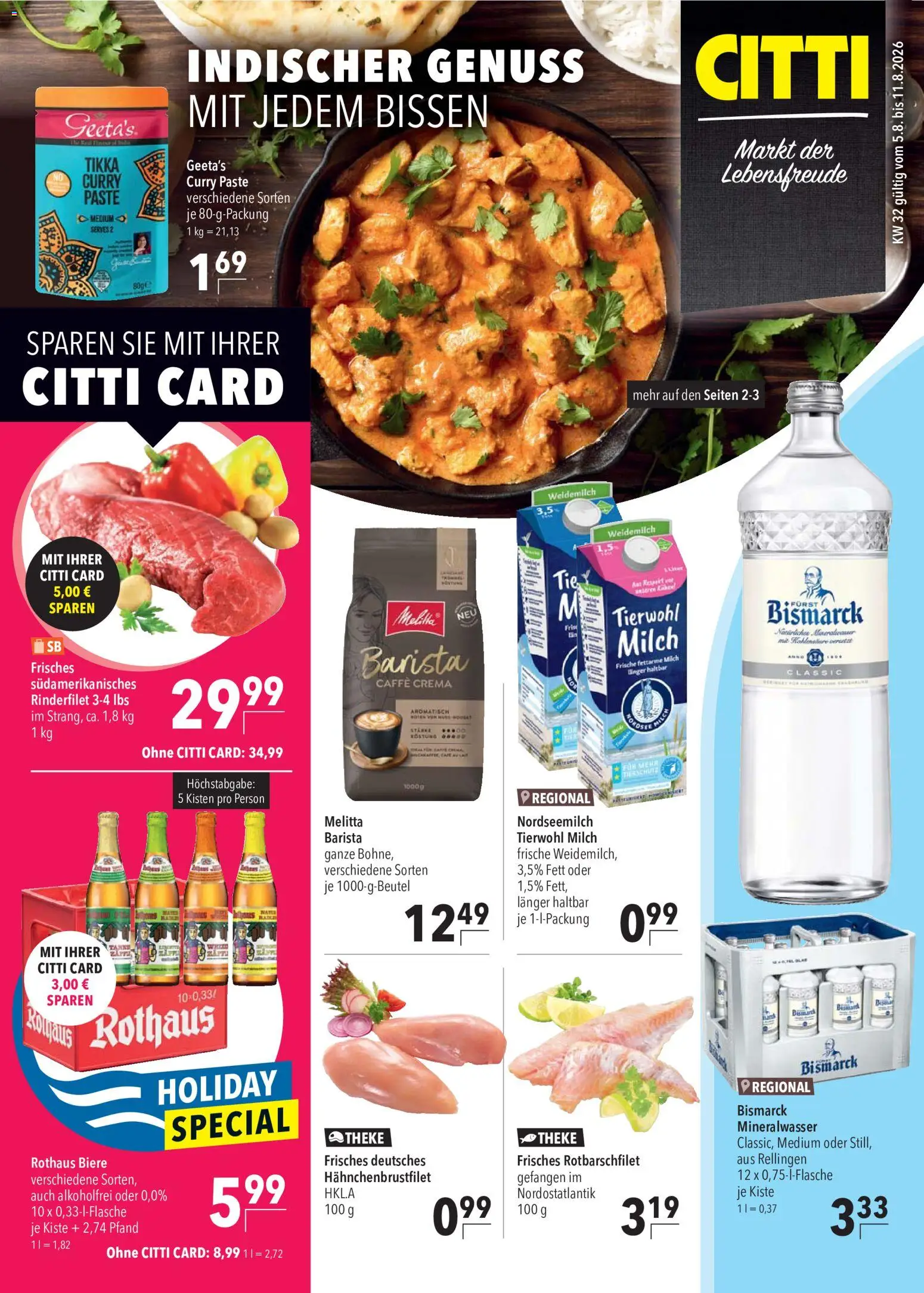CITTI Markt Prospekt – gültig ab 05.08.2026 | Seite: 1 | Produkte: Melitta, Milch, Theke, Rinderfilet