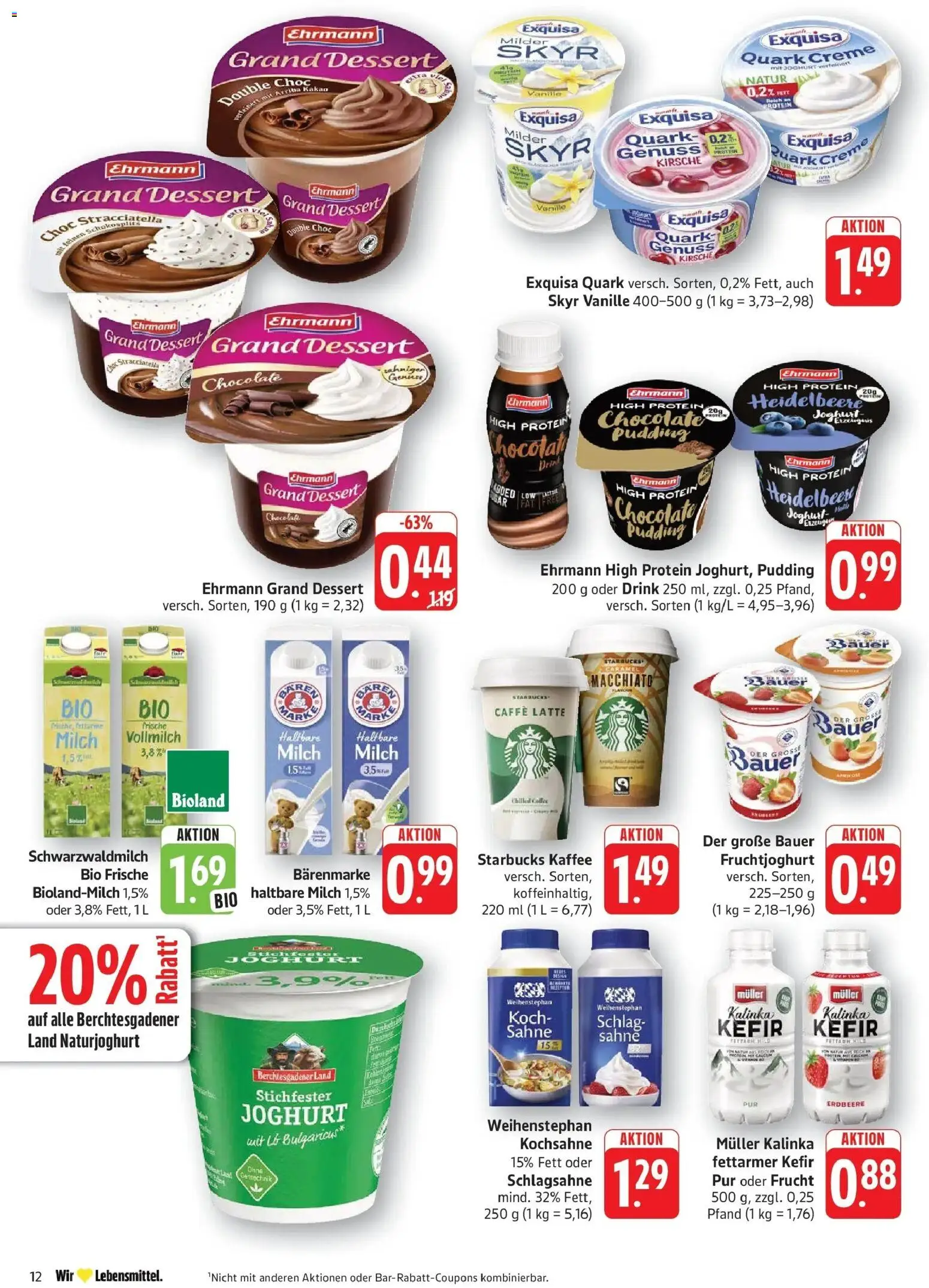Eislingen – gültig ab 10.08.2026 | Seite: 12 | Produkte: Kochsahne, Joghurt, Ehrmann grand dessert, Starbucks