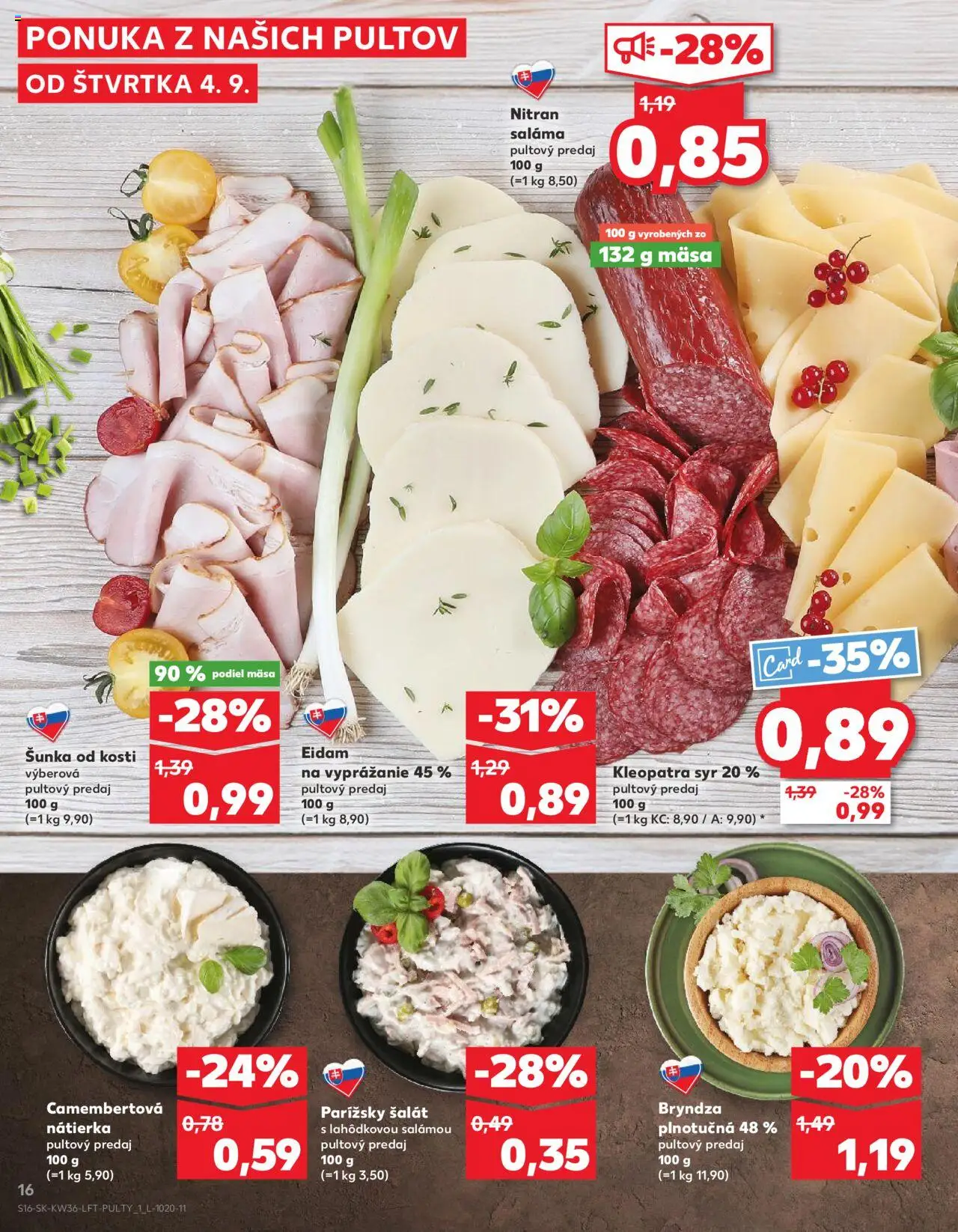 Nové Kaufland akcie – leták je platný od 04.09.2025 | Strana: 16 | Produkty: Syr, Šunka, Eidam, Nátierka