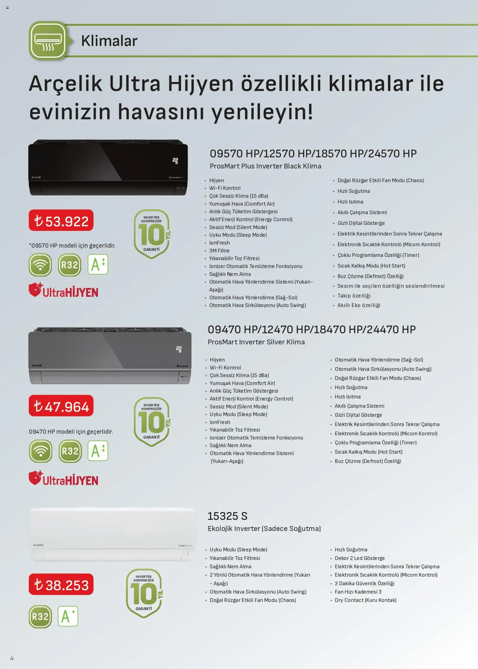 Arçelik - İklimlendirme Kataloğu - 16.06.2026 tarihinden itibaren geçerlidir | Sayfa: 4 | Ürünler: Klima, Fan