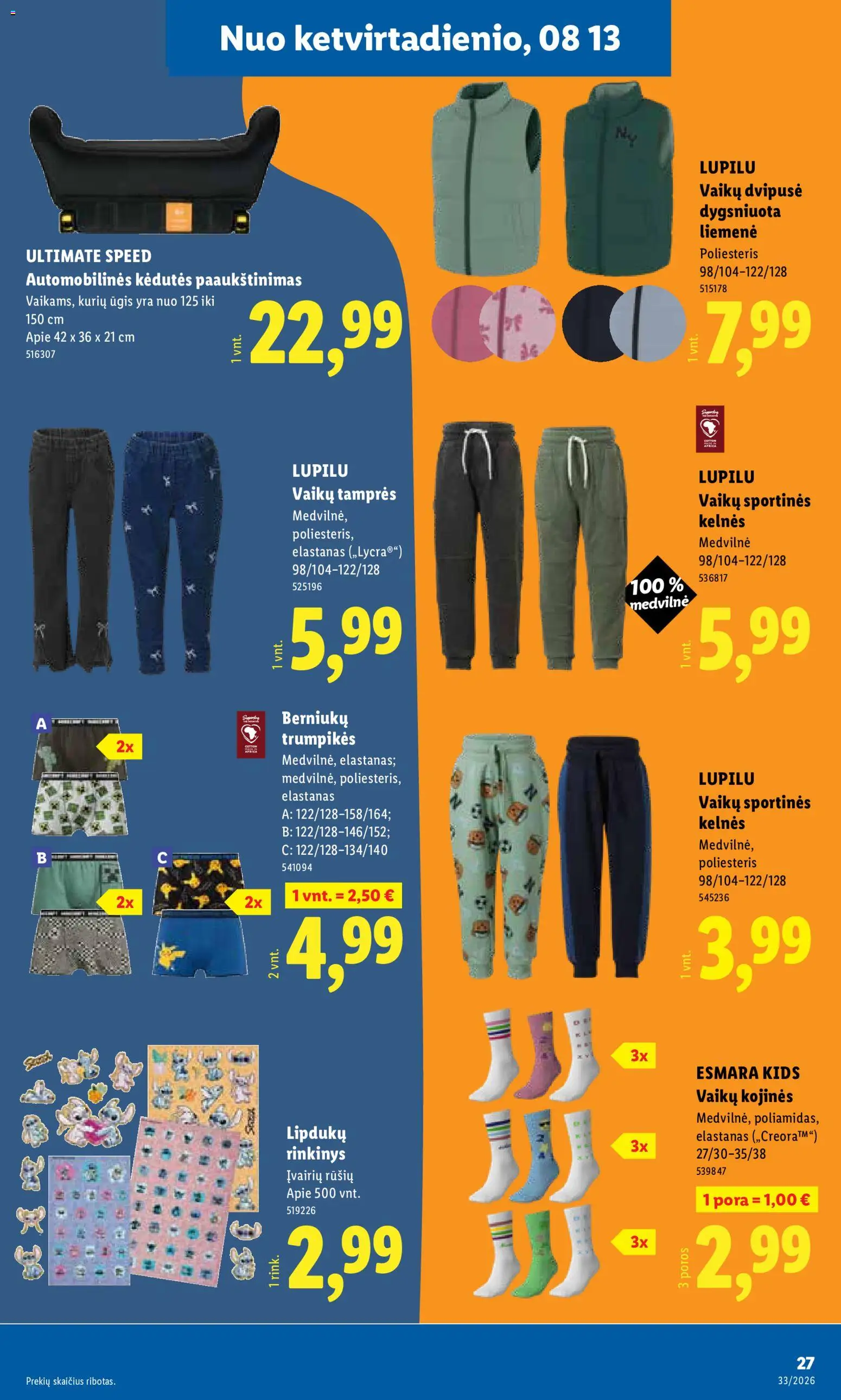 LIDL akcijos nuo 2026.08.10 | Puslapis: 27 | Prekių: Liemenė, Kojinės, Tamprės, Trumpikės