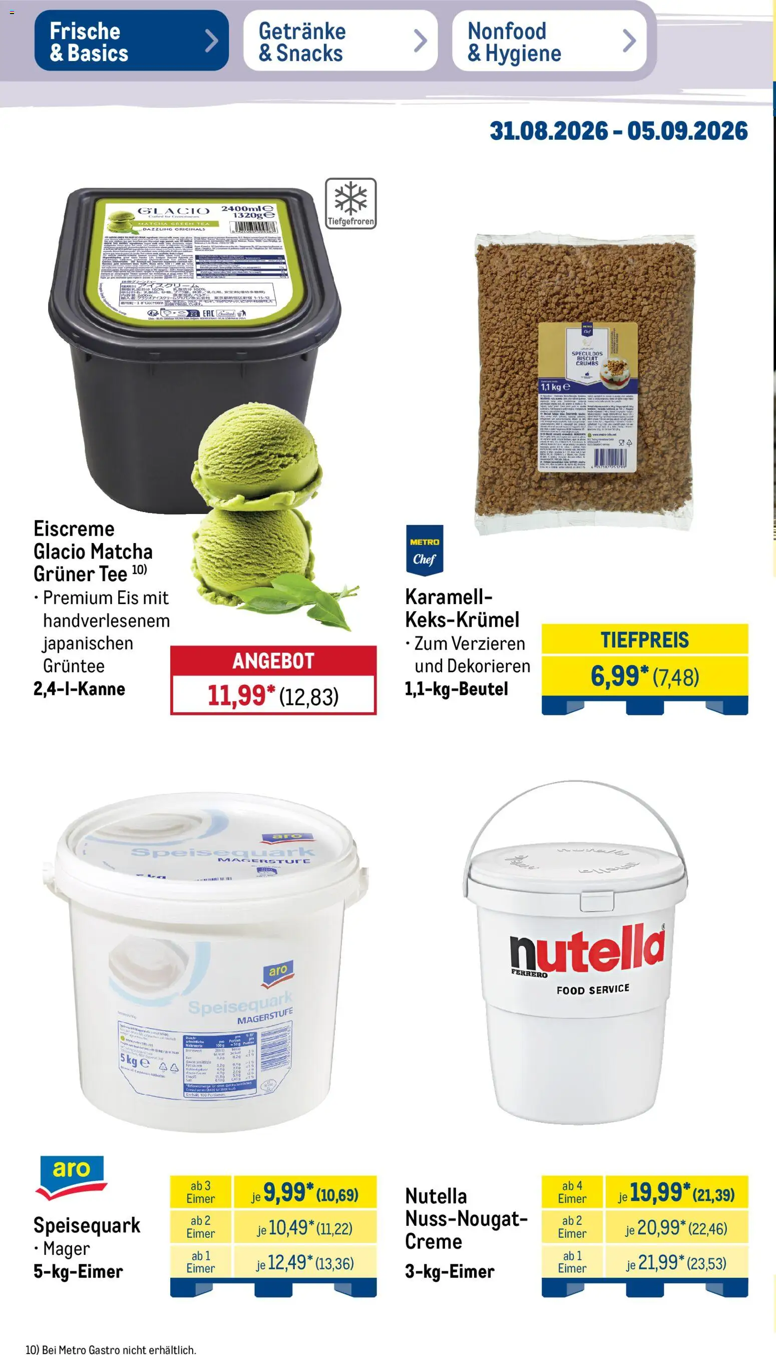 Metro Prospekt – gültig ab 31.08.2026 | Seite: 20 | Produkte: Eiscreme, Nutella, Speisequark, Eis