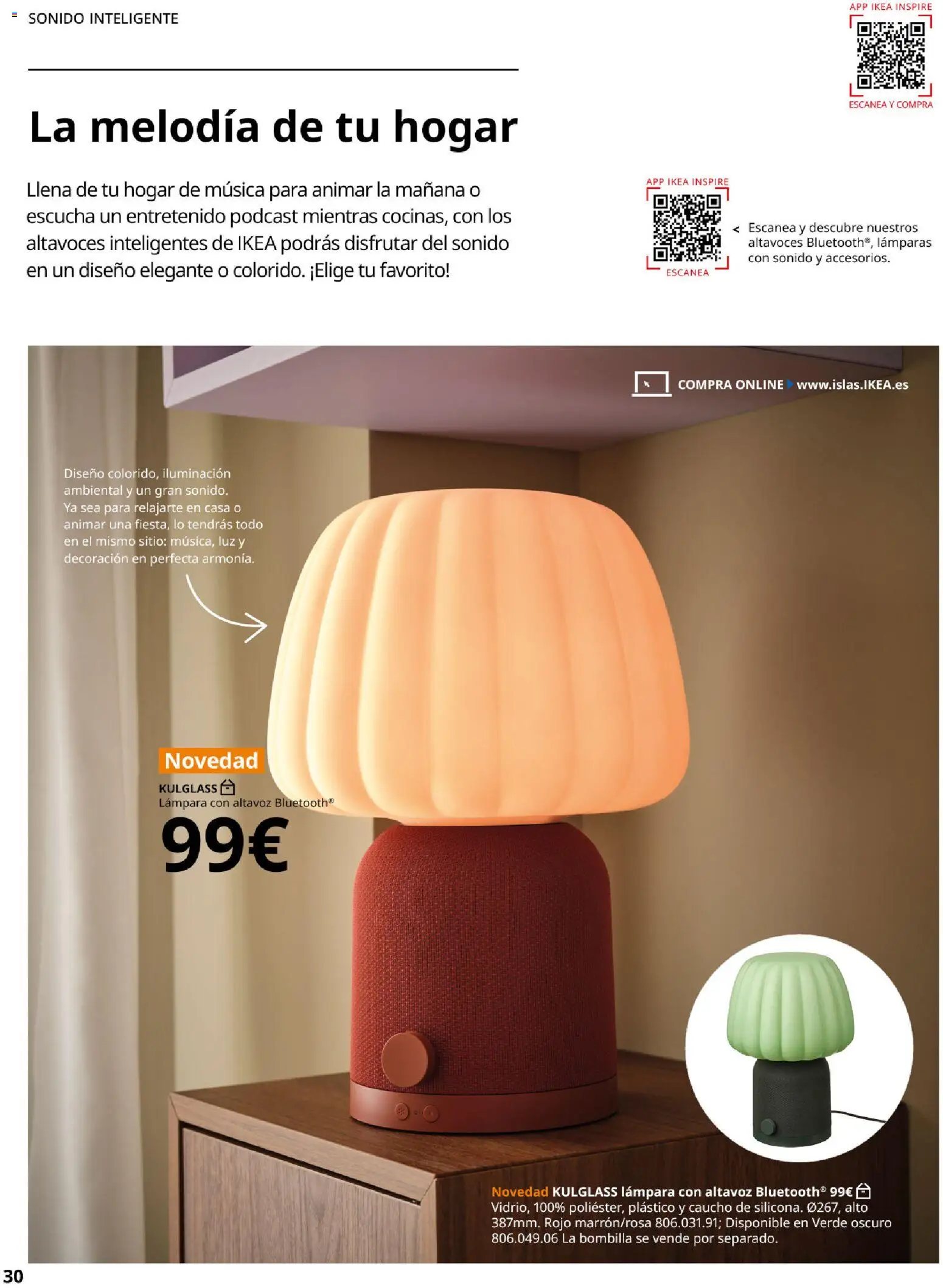 Catálogo IKEA Iluminación y hogar inteligente │ válido desde el 06.03.2026 | Página: 30 | Productos: Altavoz, Galette de chaise, Απορρυπαντικό ρούχων σε σκόνη, Lámpara