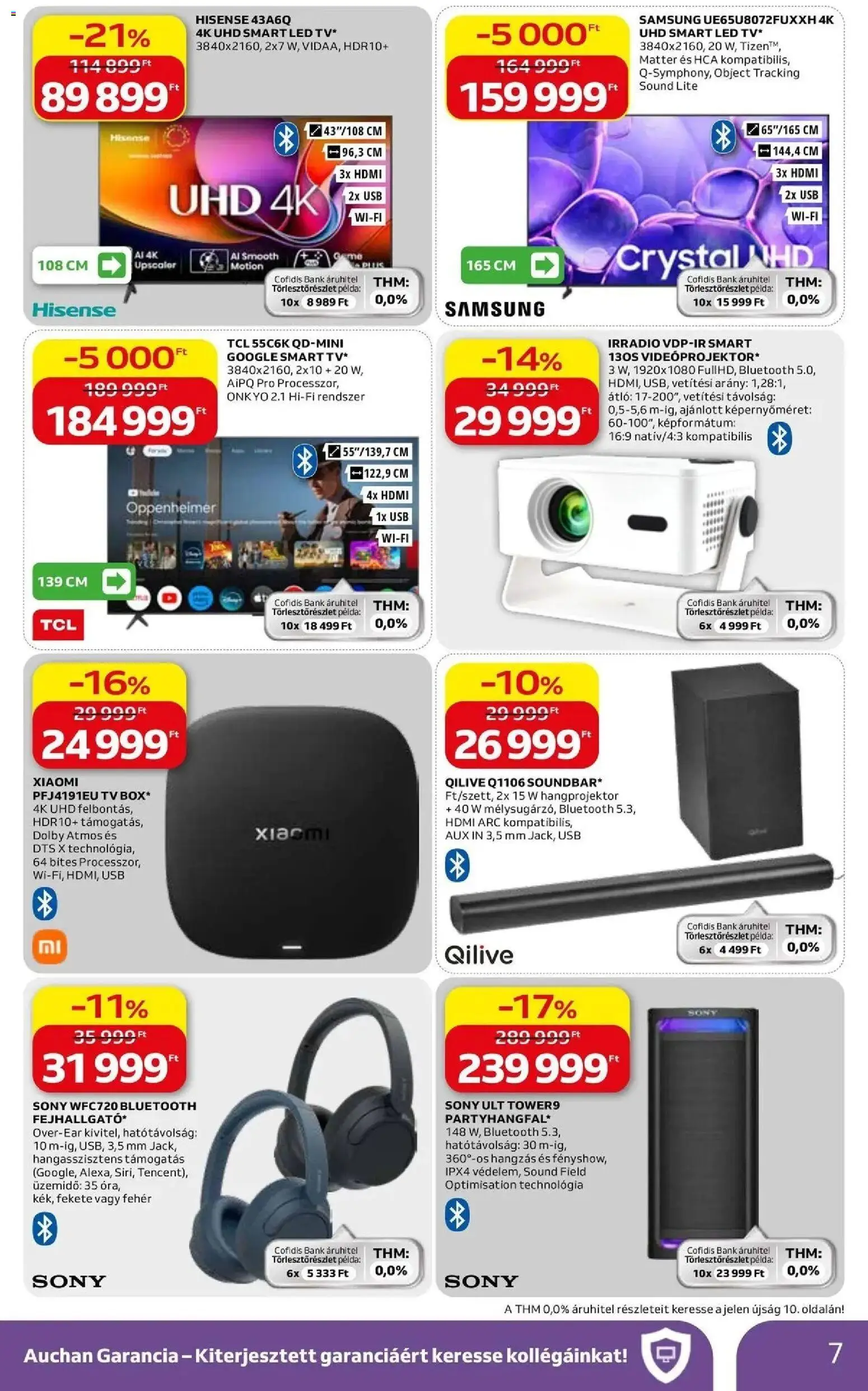 Auchan akciós ujság - amely érvényes a következő dátumtól: 07.05.2026 | Oldal: 7 | Termékek: Hangprojektor, TV, Xiaomi, Samsung