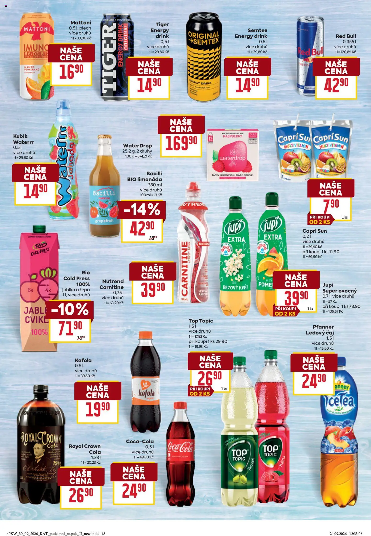 Billa leták Podzimní nápoje od 30.09.2026 | Strana: 18 | Produkty: Tiger, Grapefruit, Coca cola, Red Bull