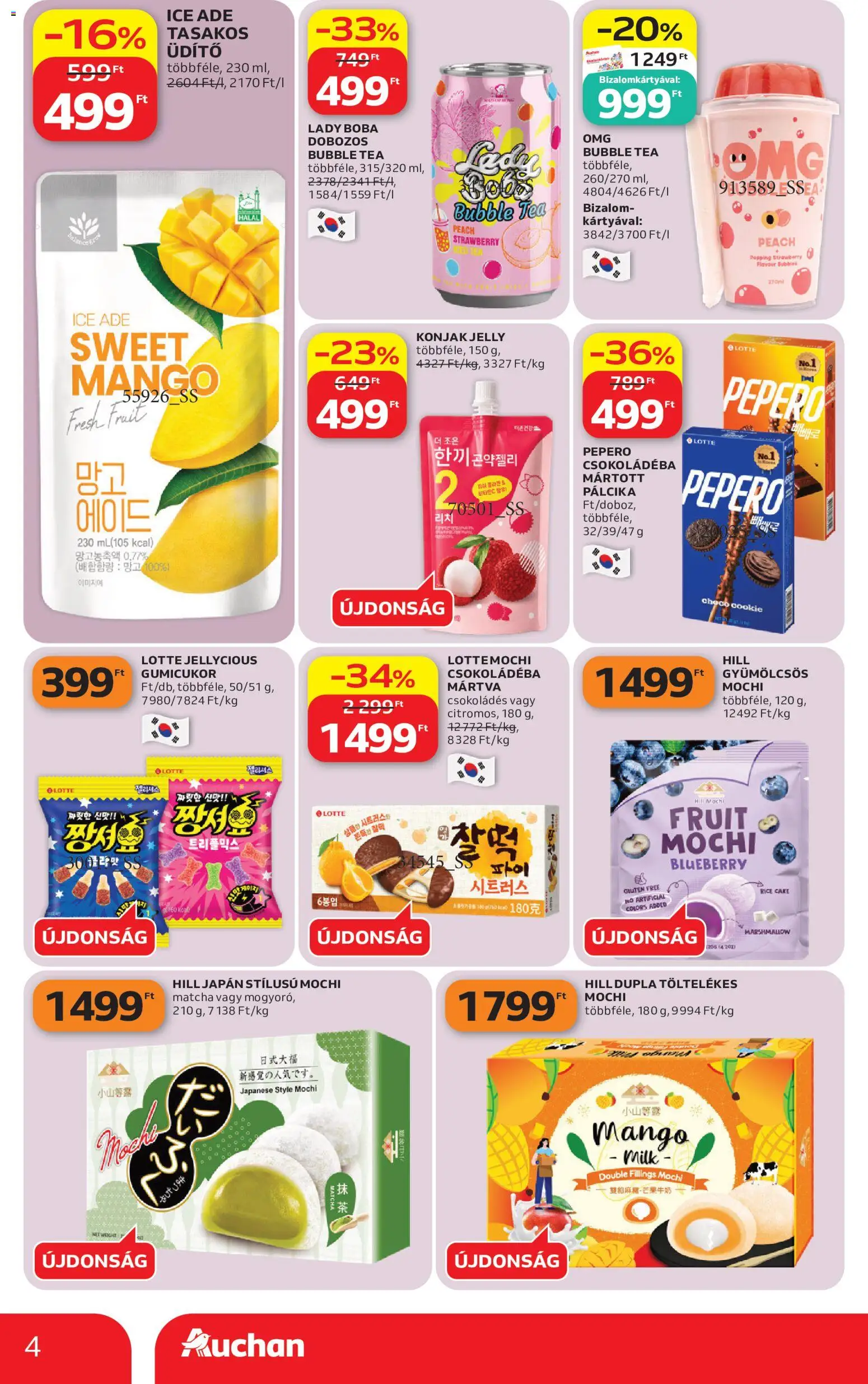 Auchan akciós ujság - amely érvényes a következő dátumtól: 2026.09.10. | Oldal: 4 | Termékek: Matcha, Mochi, Gumicukor, Mangó
