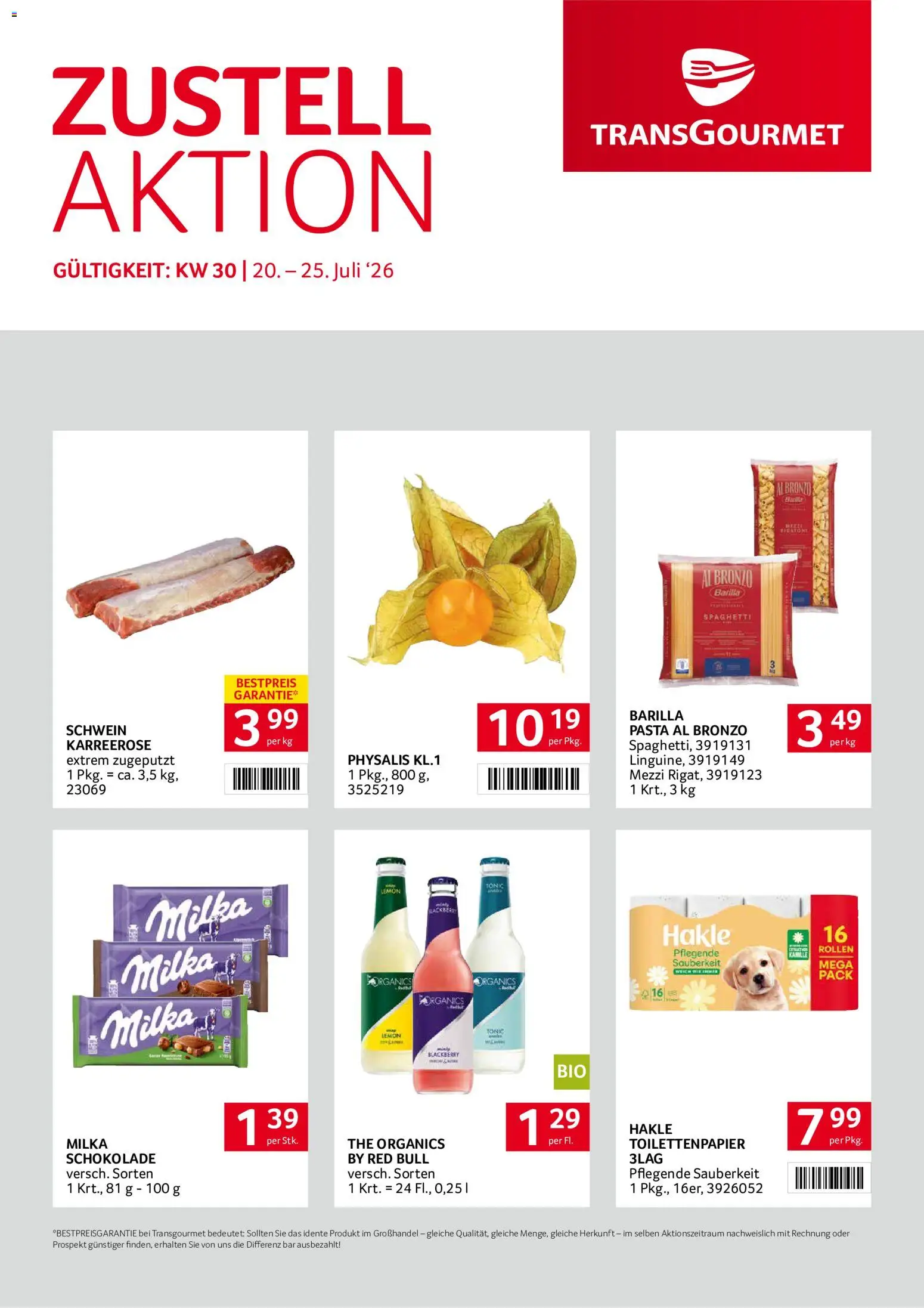 Transgourmet Zustellaktion gültig ab 20.07.2026 | Seite: 1 | Produkte: Pasta, Hajdina liszt, Schokolade