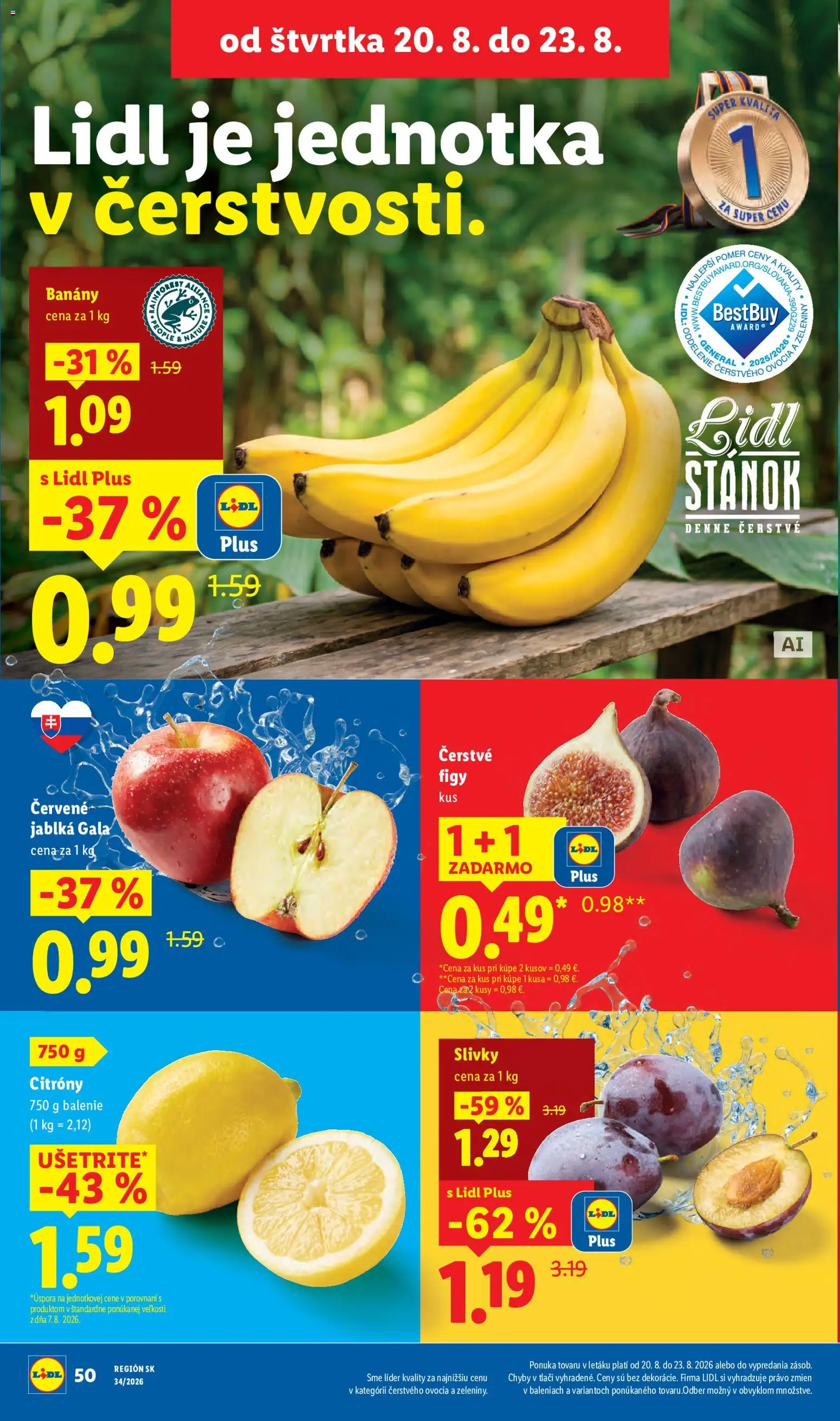 Nové Lidl akcie – leták je platný od 17.08.2026 | Strana: 64 | Produkty: Jablká, Banány, Citróny, Slivky