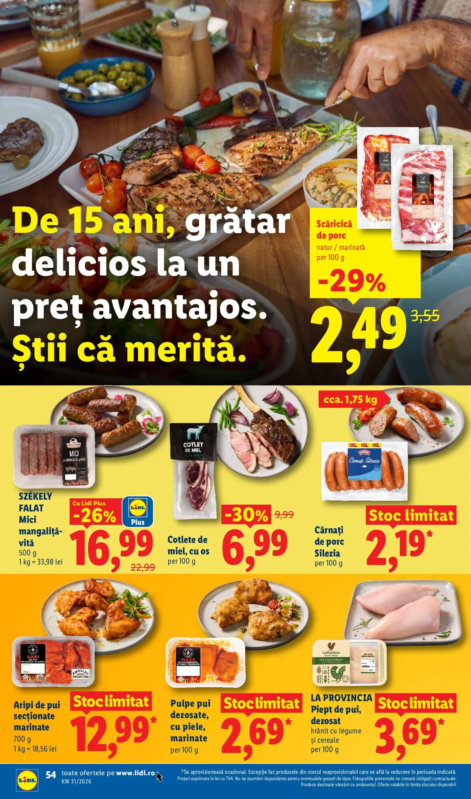Noul catalog Lidl – valabil de la 27.07.2026 | Pagină: 54 | Produse: Cotlet, Mici, Legume, Cârnați