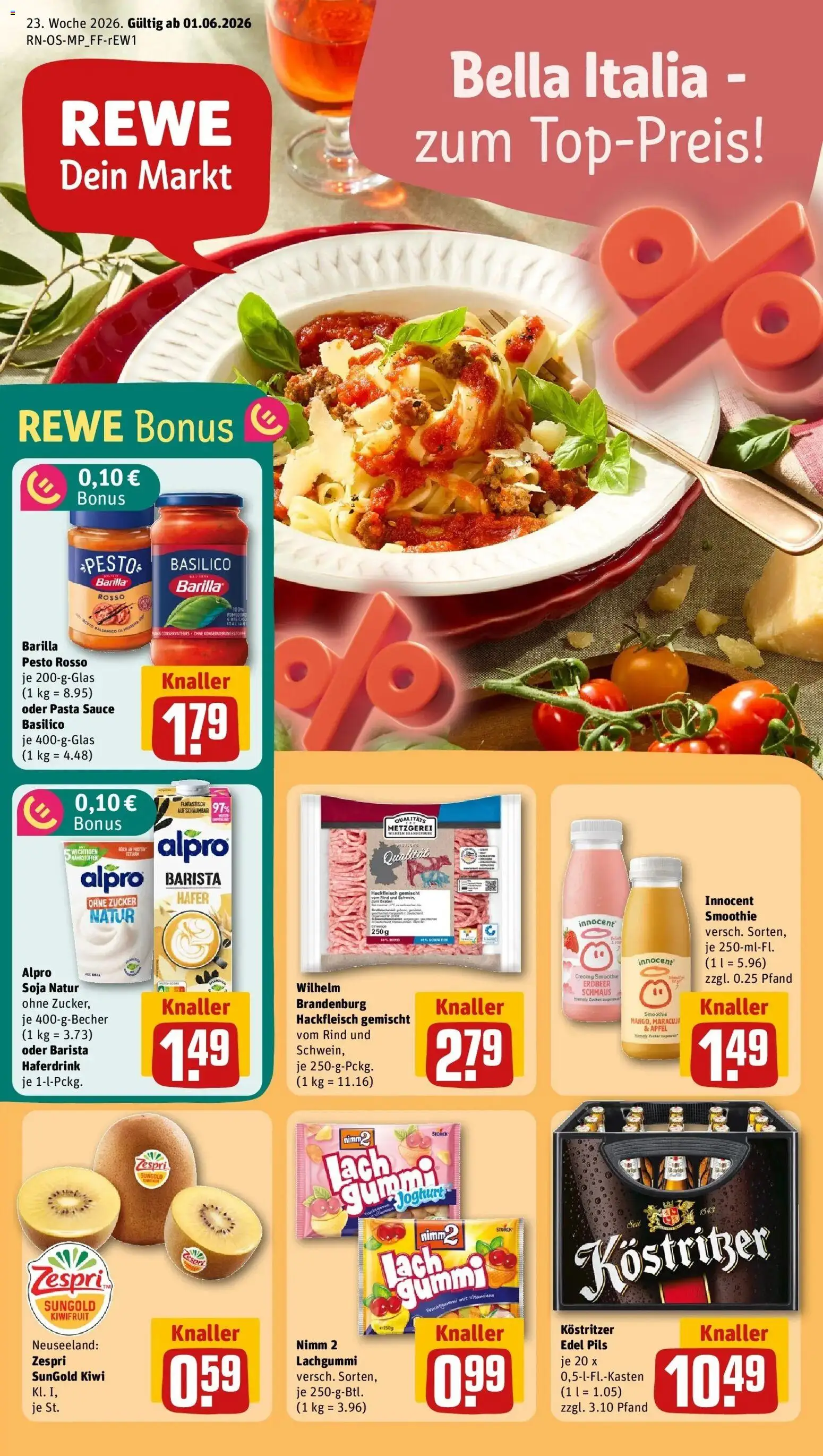 Rewe Prospekt Schwerin – gültig ab 01.06.2026 | Seite: 1 | Produkte: Joghurt, Barilla pesto, Äpfel, Zucker