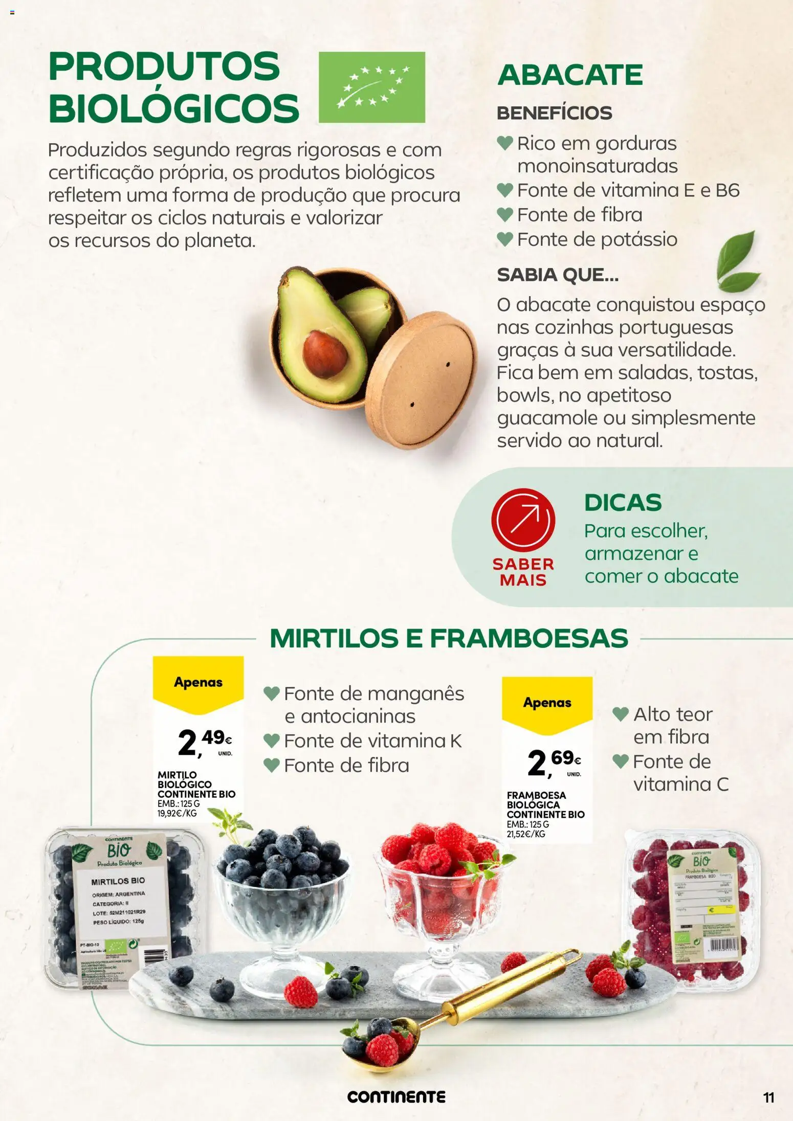 Continente - Frescos Frescura do Verão │ válido de 16.06.2026 | Página: 11 | Produtos: Framboesas, Abacate, Vitamina c, Mirtilos