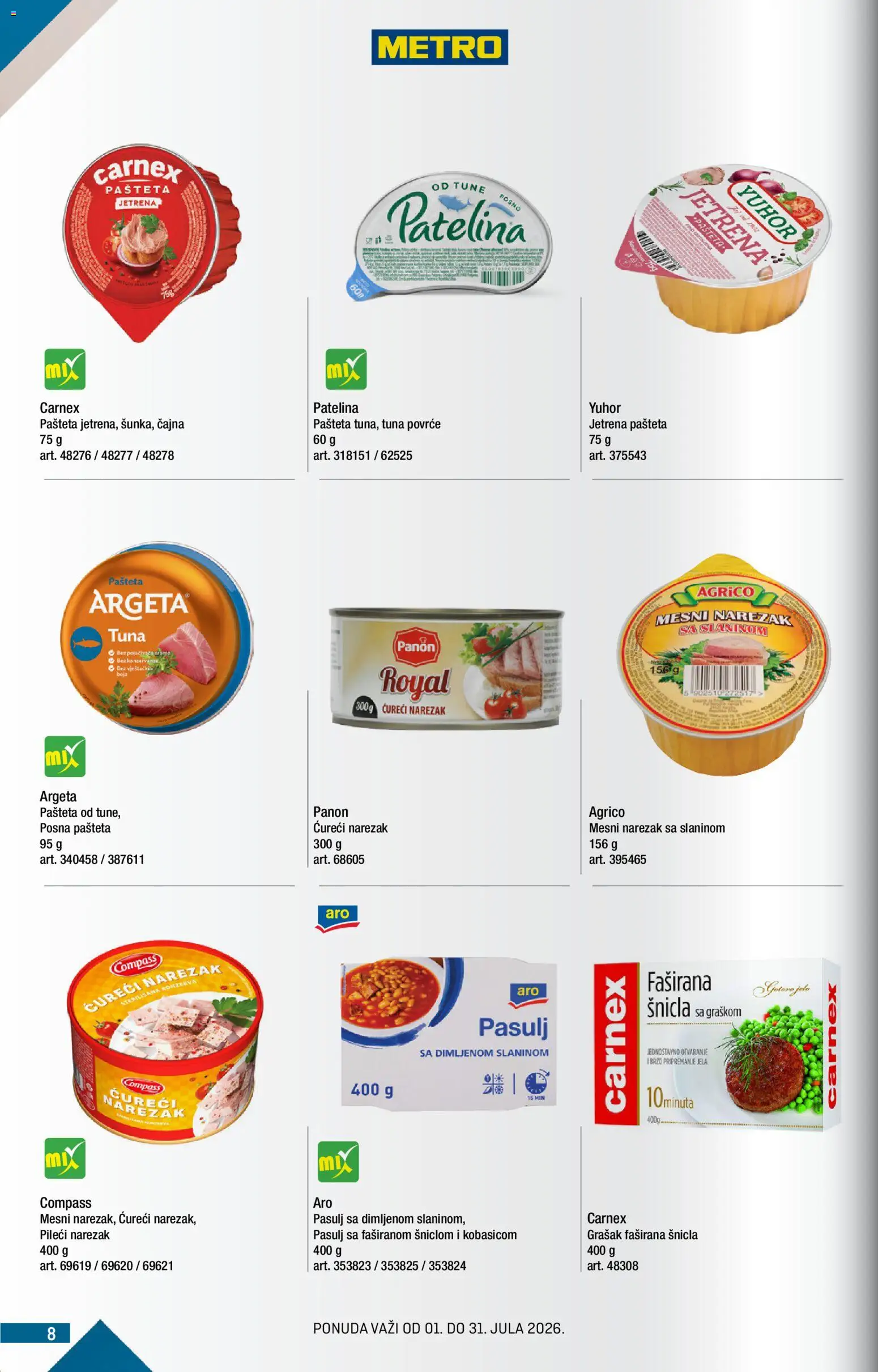 Metro katalog - važi od 01.07.2026 | Strana: 8 | Proizvode: Pasulj, Grašak, Narezak, Mesni narezak