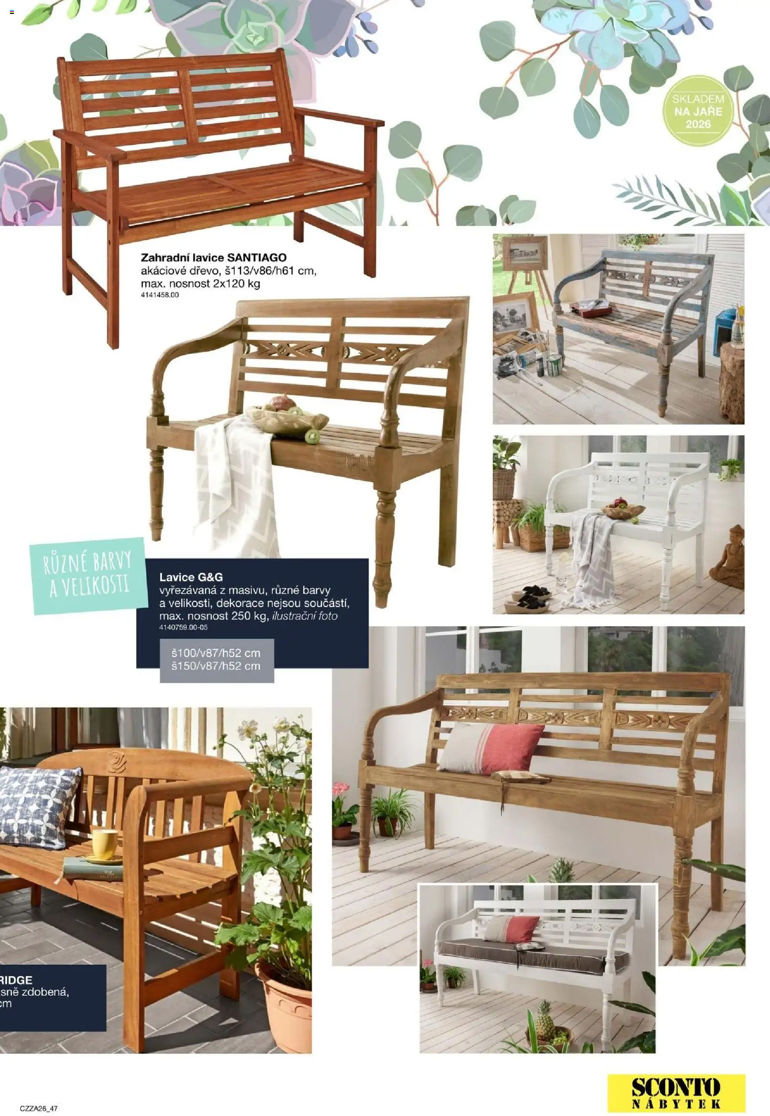 Sconto nábytek katalog - Zahradní speciál od 01.01.2026 | Strana: 47 | Produkty: Zahradní lavice, Nábytek, Lavice, Barvy
