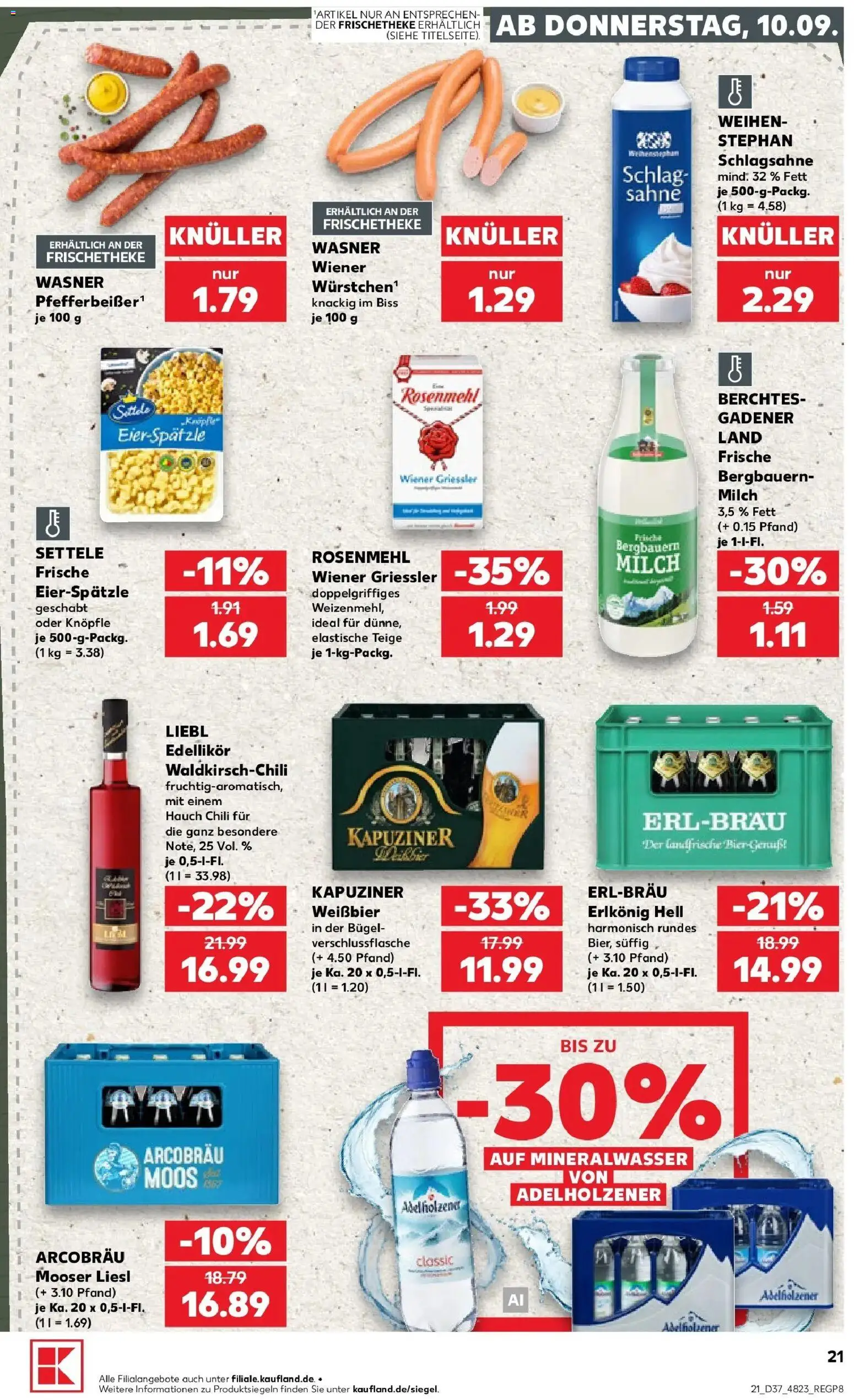 Prospekt Kaufland ab 07.09.2026 » Angebote Online zum Blättern | Seite: 30 | Produkte: Milch, Milch 3,5%, Adelholzener, Mineralwasser