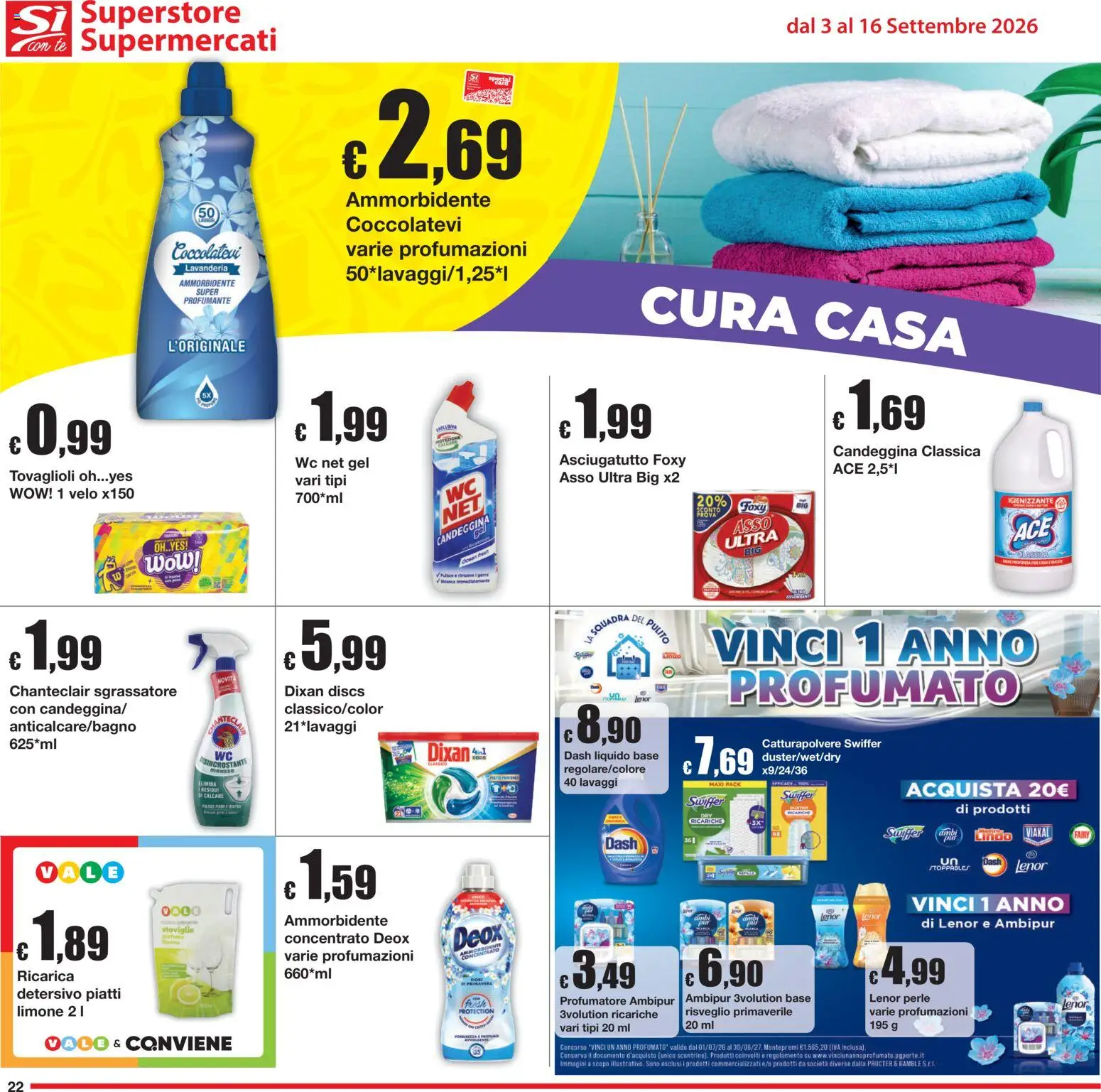 Volantino Sì con Te del 03/09/2026 | Pagina: 22 | Prodotti: Ammorbidente, Limone, Asciugatutto, WC
