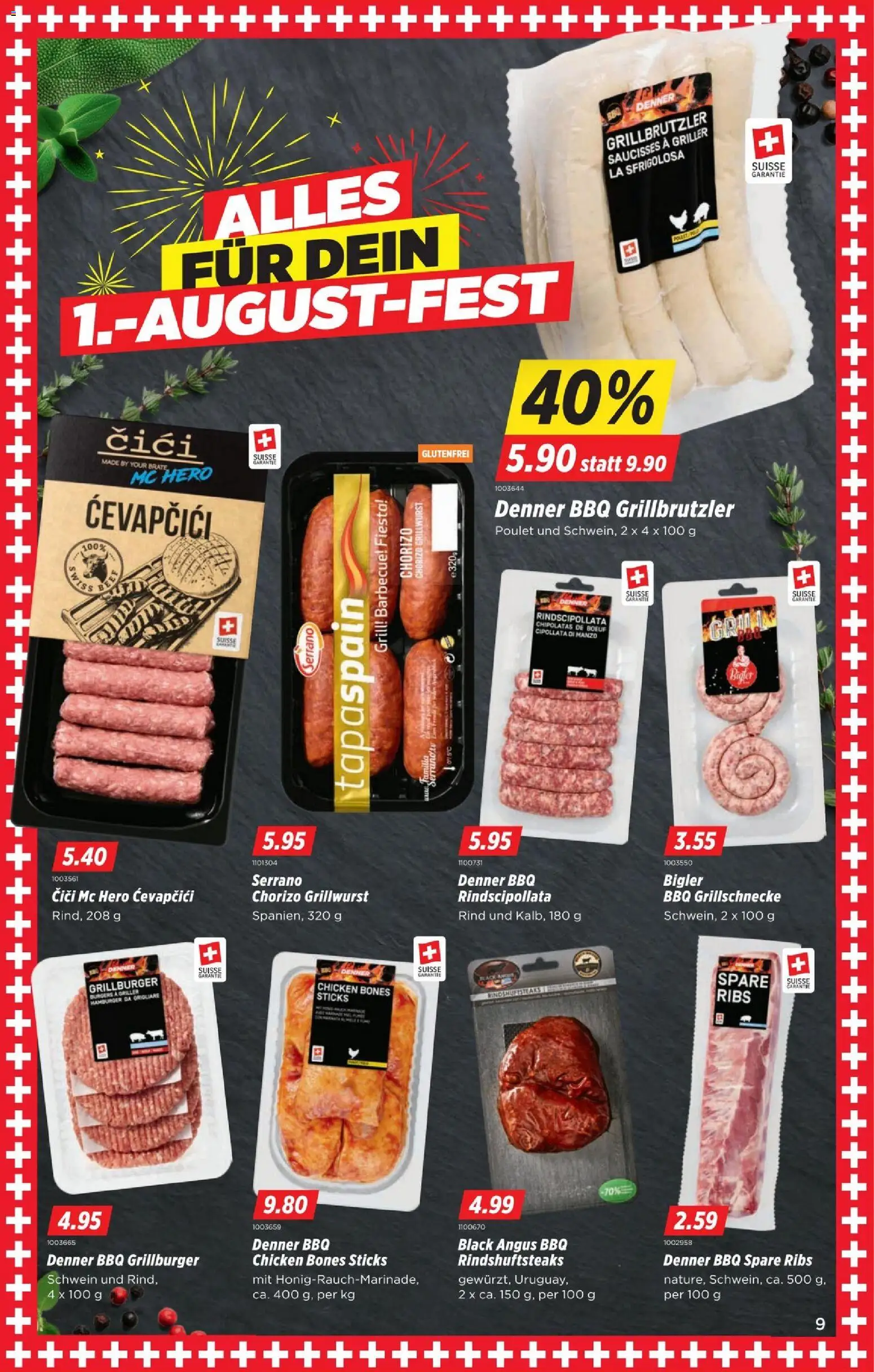 Denner aktionen – gültig ab 30.07.2026 | Seite: 9 | Produkte: Spare Ribs, Cevapcici, Griller, Grill