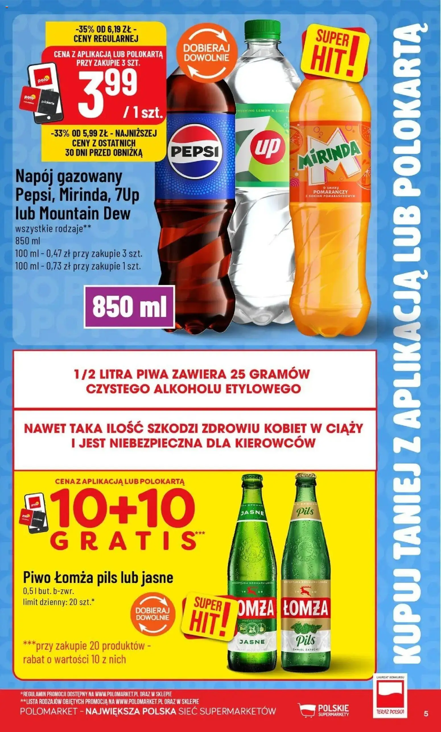 Nowa POLOmarket gazetka od jutra 21.10.2026 | Strona: 5 | Produkty: Pepsi, Piwo