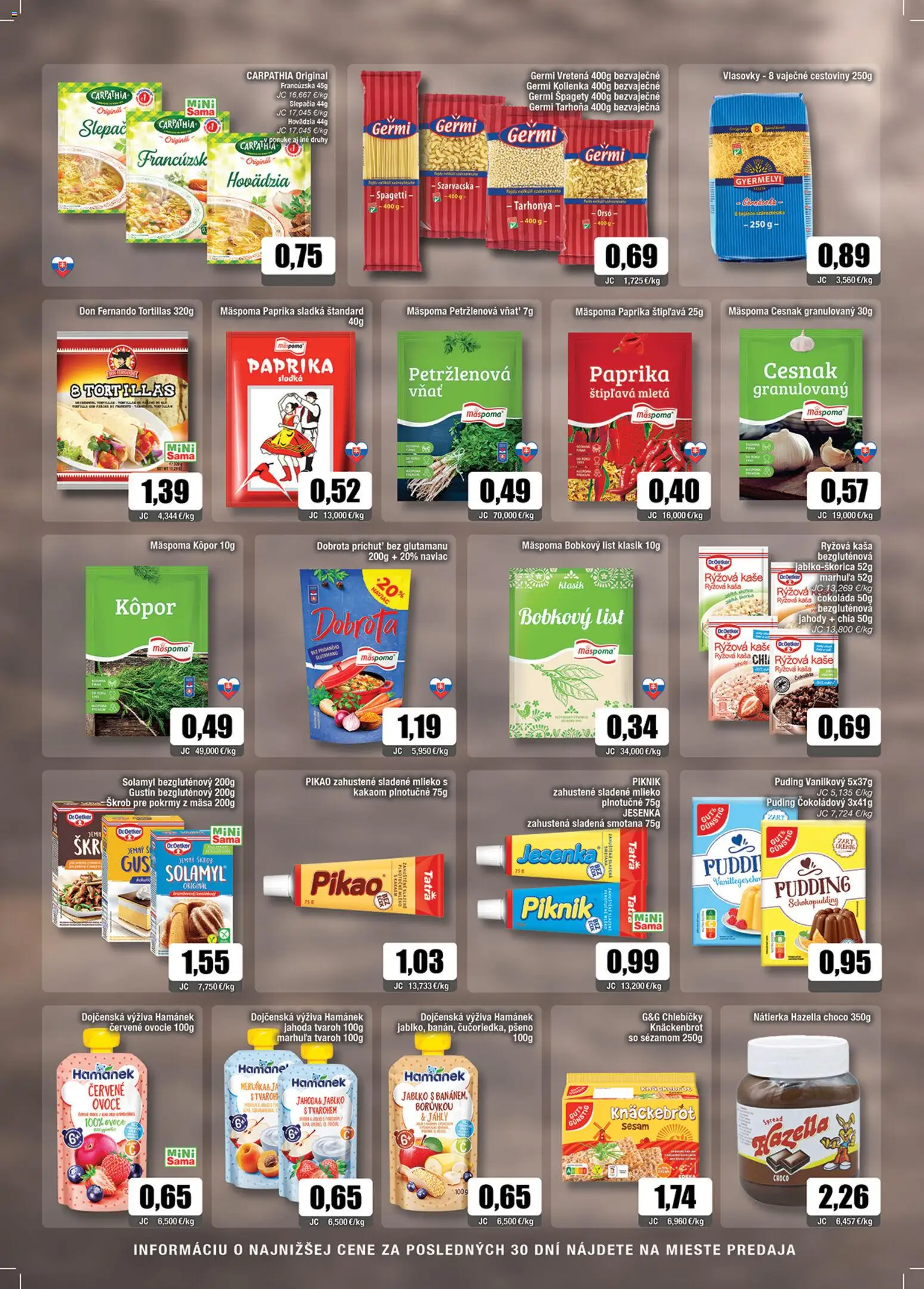 Nové Sama akcie – leták je platný od 30.04.2026 | Strana: 6 | Produkty: Cestoviny, Puding, Jahody, Tarhoňa