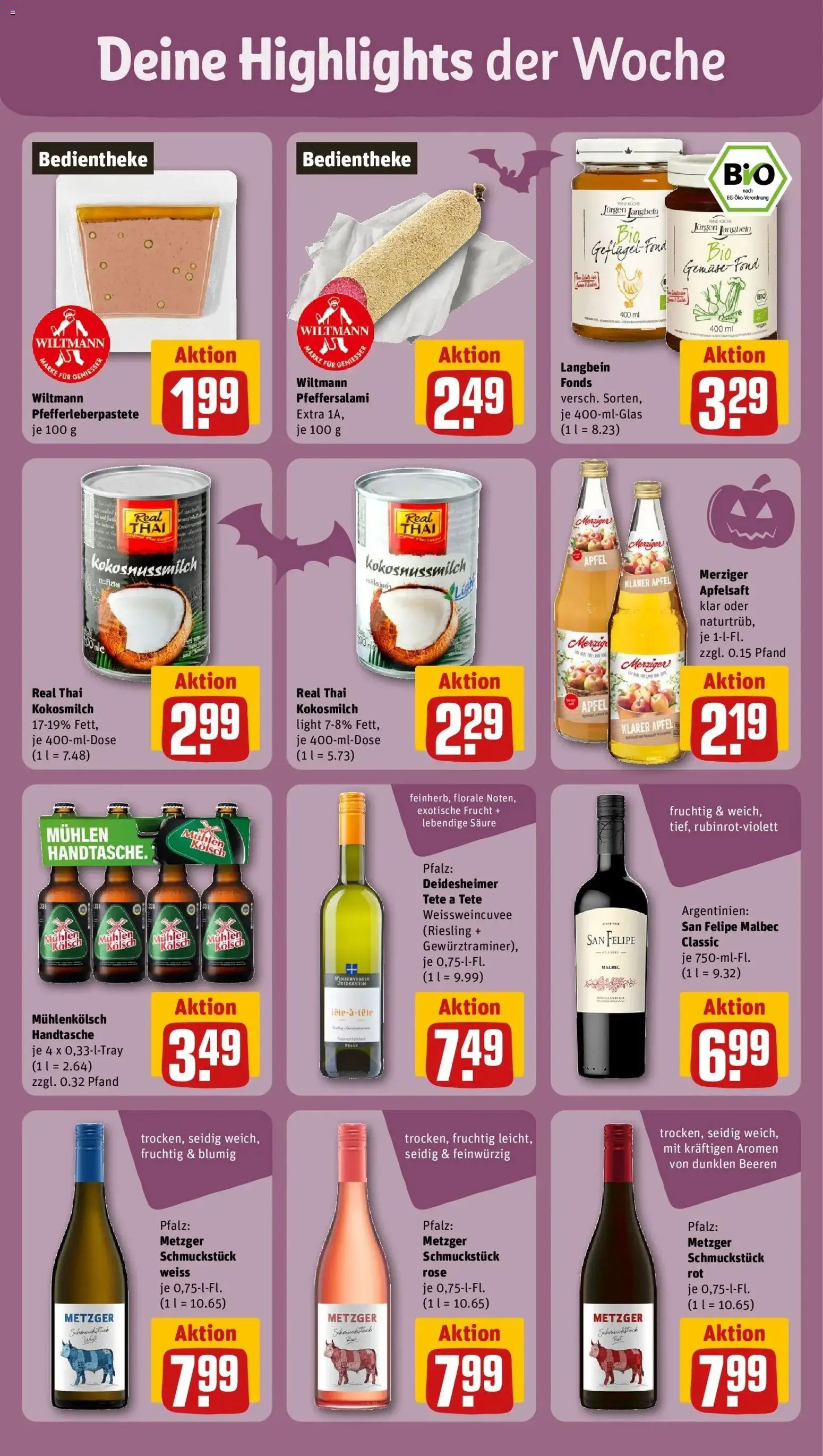 REWE Prospekt ab 26.10.2026 zum Blättern » Angebote | Seite: 20 | Produkte: Äpfel, Apfelsaft, Kokosmilch, Handtasche