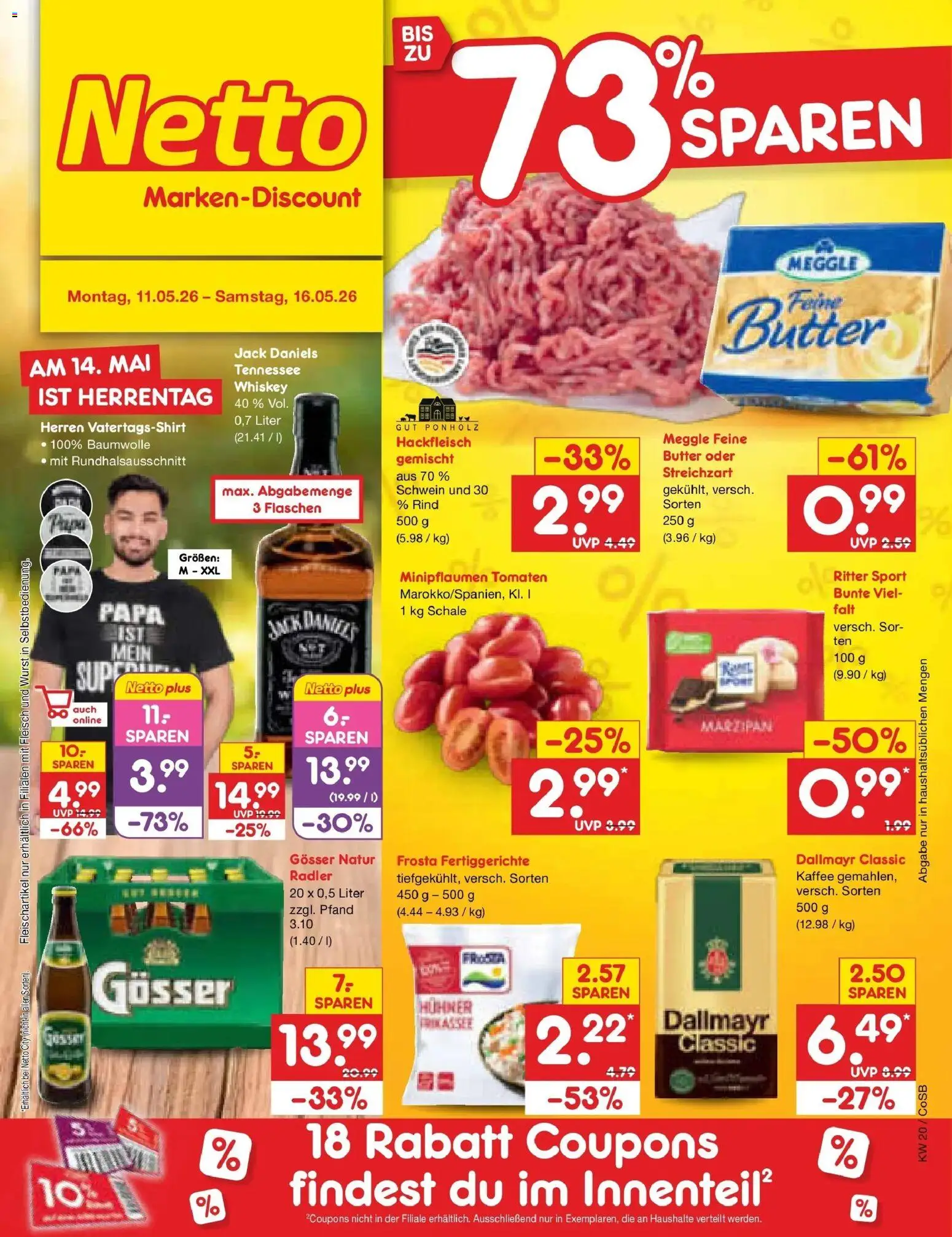 Netto Marken-Discount Prospekt Bitterfeld-Wolfen	 – gültig ab 10.05.2026 | Seite: 1 | Produkte: Ritter sport, Frosta, Fertiggerichte, Hackfleisch