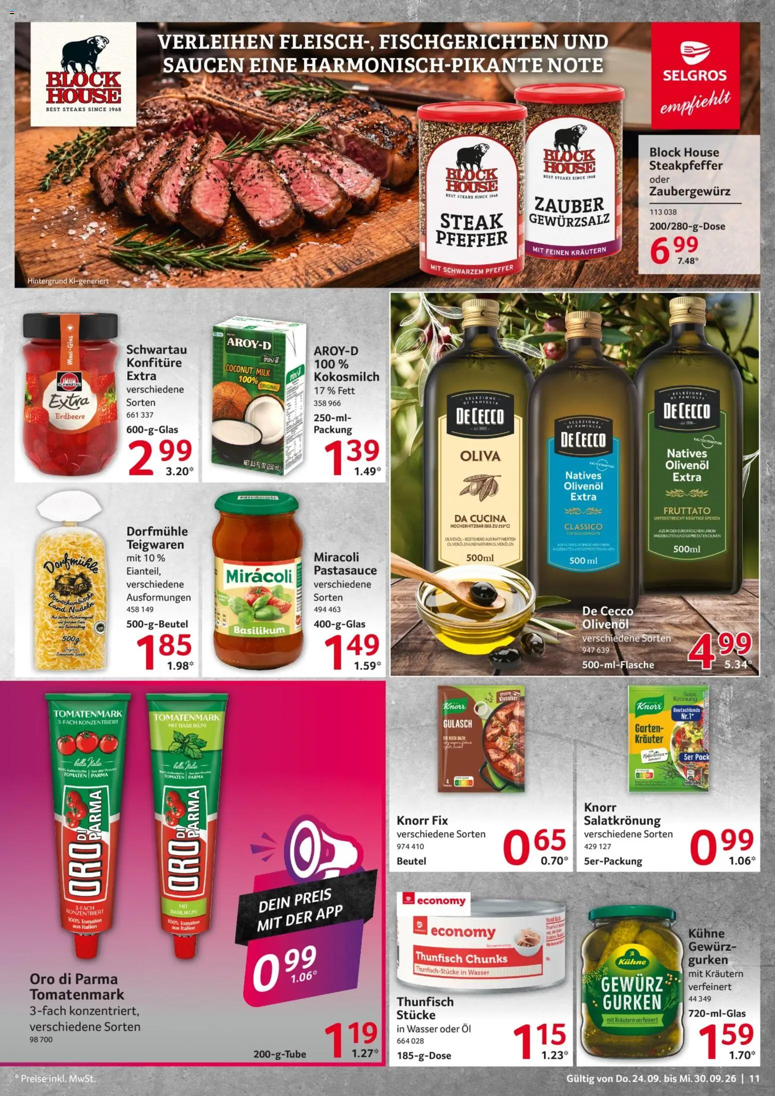 Selgros Prospekt – gültig ab 24.09.2026 | Seite: 11 | Produkte: Olivenol, Pfeffer, Kokosmilch, Nudeln
