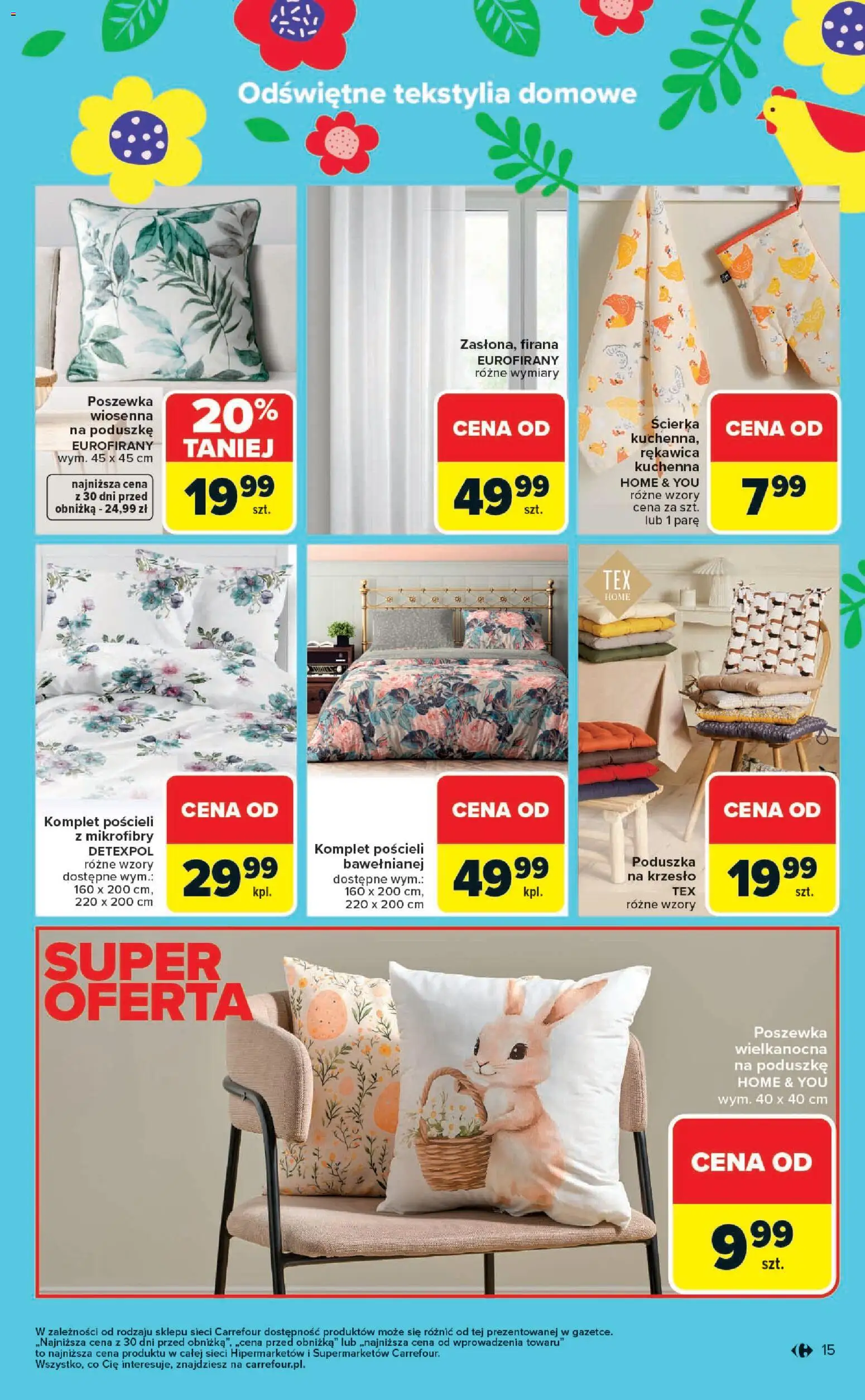 Carrefour gazetka - Wielkanoc cieszy bardziej od 09.03.2026 | Strona: 15 | Produkty: Poduszka, Krzesło, Tekstylia