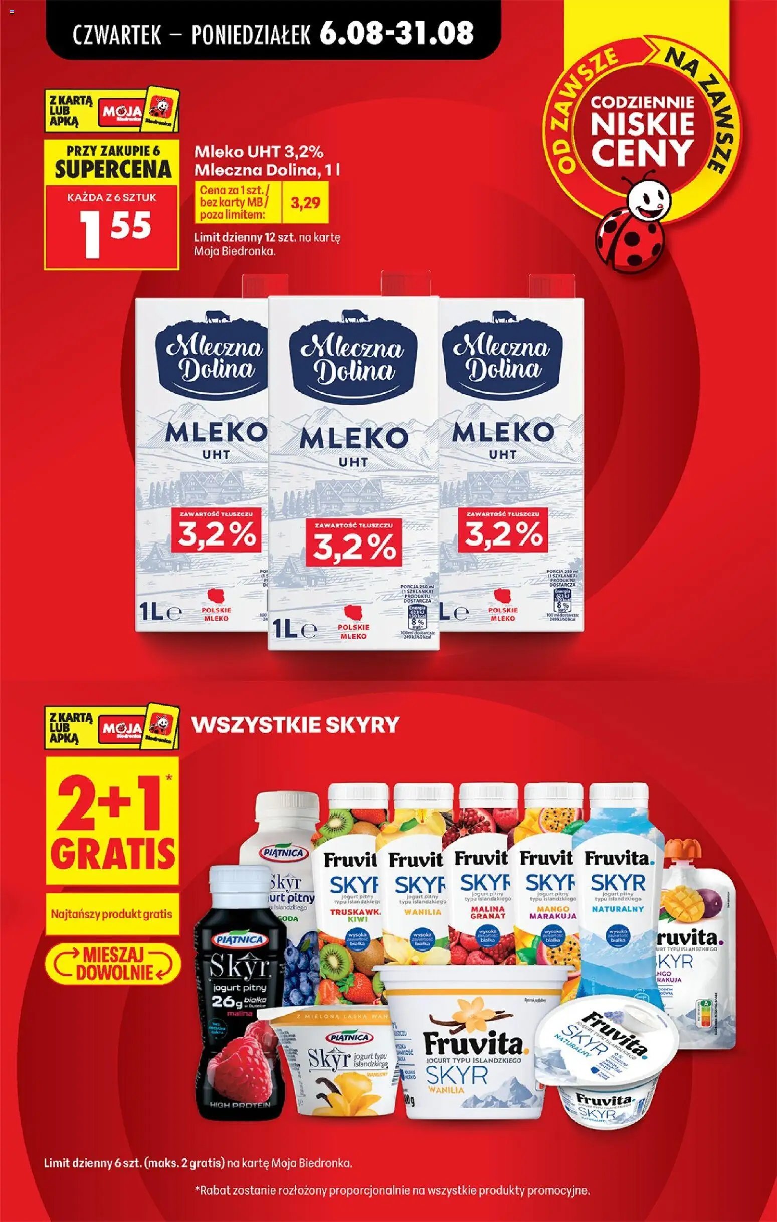 Biedronka gazetka od czwartku od 06.08.2026 | Strona: 3 | Produkty: Malina, Skyr piątnica, Mleko, Kiwi