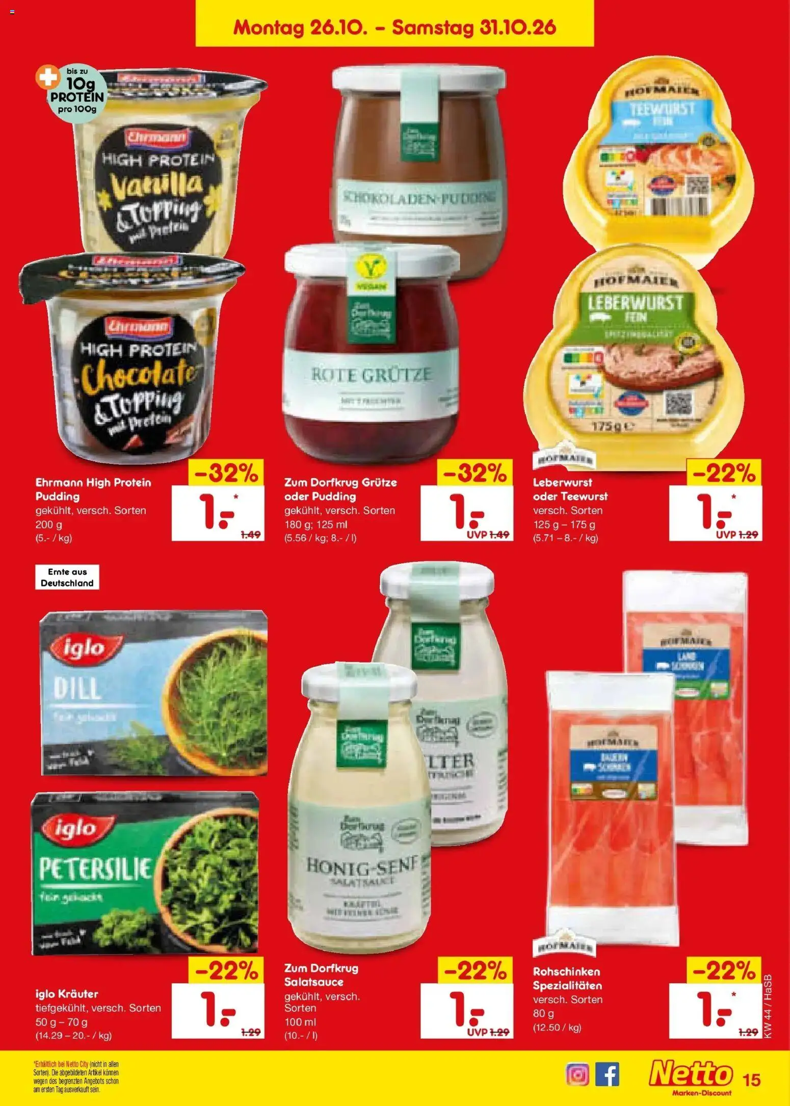 Netto Marken-Discount Prospekt Unna – gültig ab 26.10.2026 | Seite: 23 | Produkte: Spezialitäten, Iglo, Pudding, Petersilie