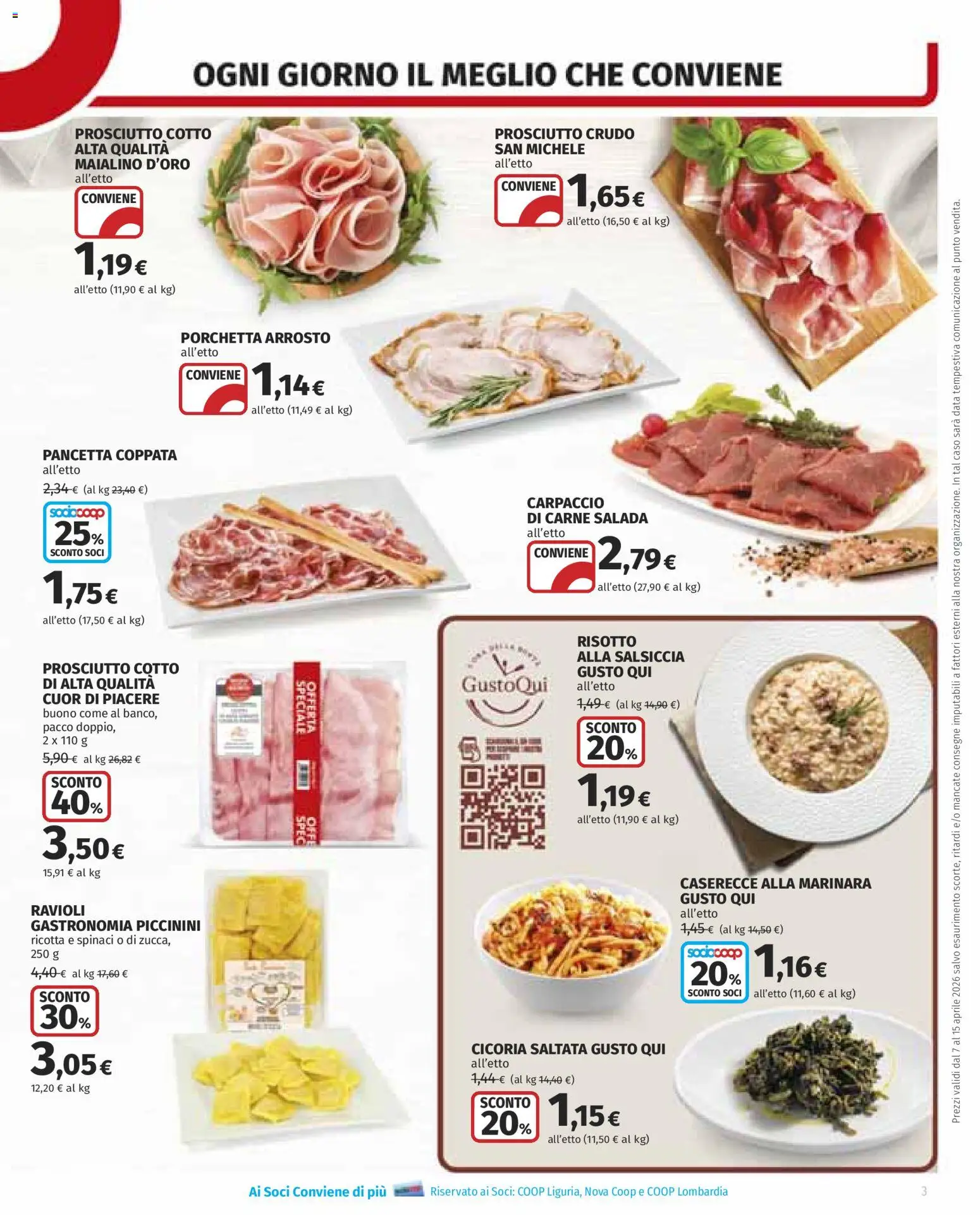 Volantino COOP del 07.04.2026 | Pagina: 3 | Prodotti: Arrosto, Porchetta, Salsiccia, Ravioli