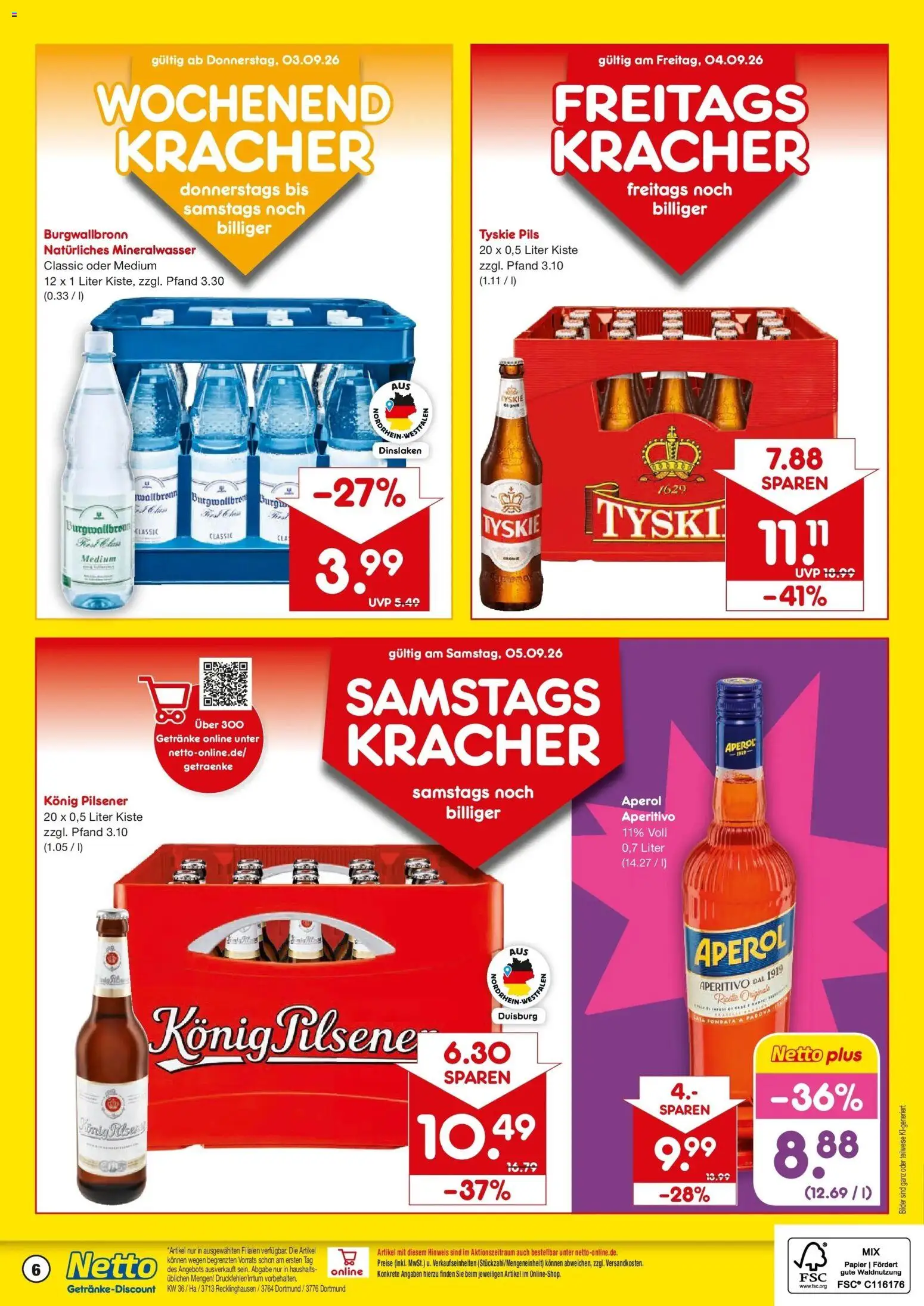 Netto Marken-Discount Prospekt Recklinghausen – gültig ab 31.08.2026 | Seite: 6 | Produkte: Tyskie, Konig pilsener, Mineralwasser, Bilder