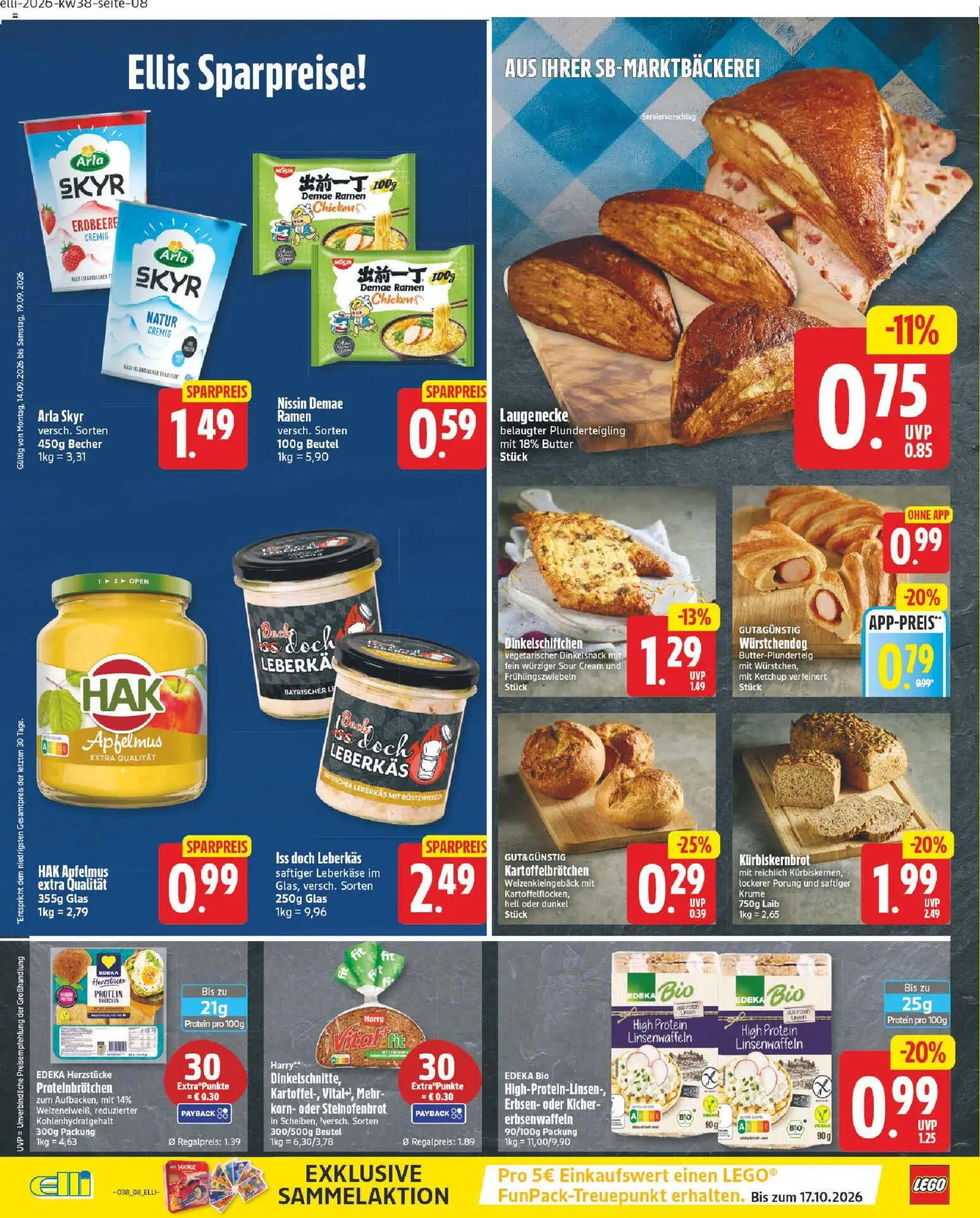 Elli Markt Prospekt – gültig ab 14.09.2026 | Seite: 8 | Produkte: Butter, Arla skyr, Apfelmus, Erbsen