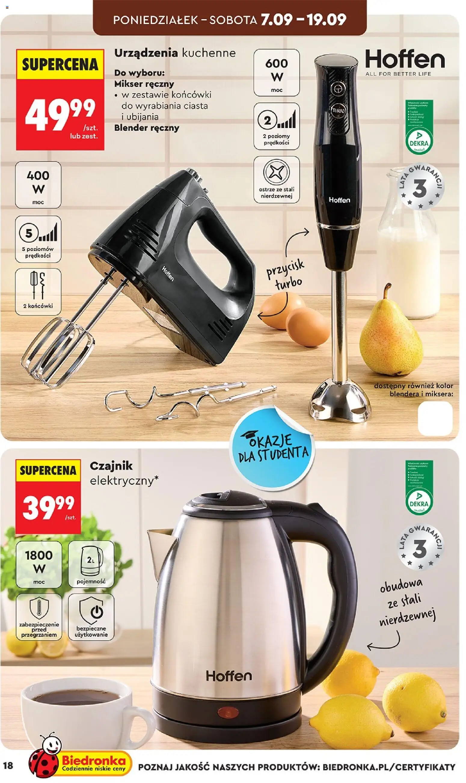 Biedronka gazetka - Hity i inspiracje od 05.09.2026 | Strona: 18 | Produkty: Czajnik elektryczny, Czajnik, Mikser, Blender