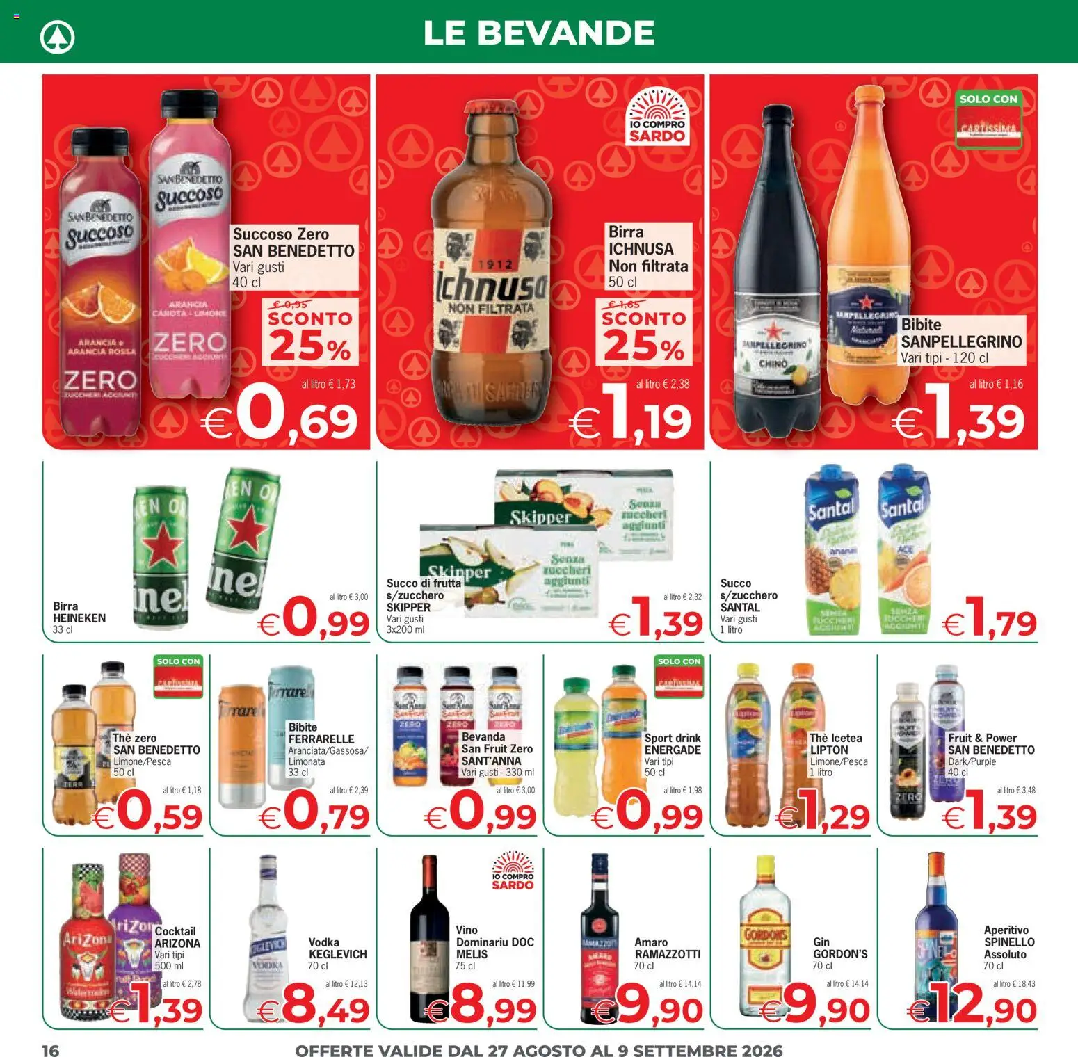Volantino Eurospar del 27/08/2026 | Pagina: 16 | Prodotti: Bevande, Vino, Bibite, Amaro