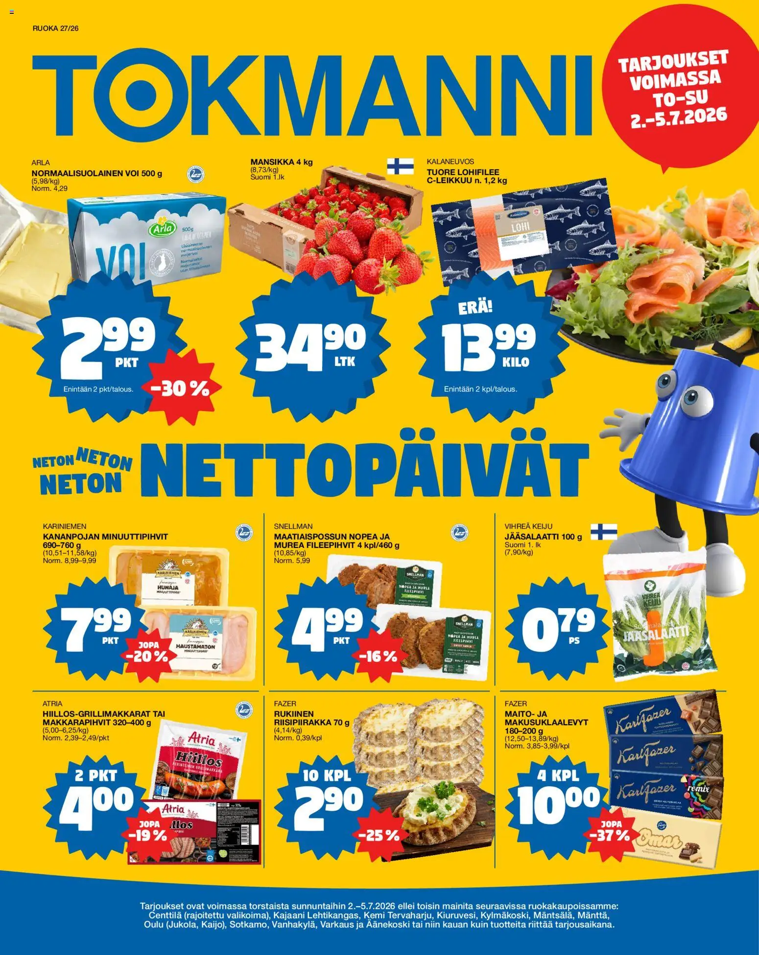 Tokmanni Ruokatarjoukset – voimassa 02/07/2026 alkaen | Sivu: 1 | Tuotteet: Lohi, Maito, Voi, Hunaja