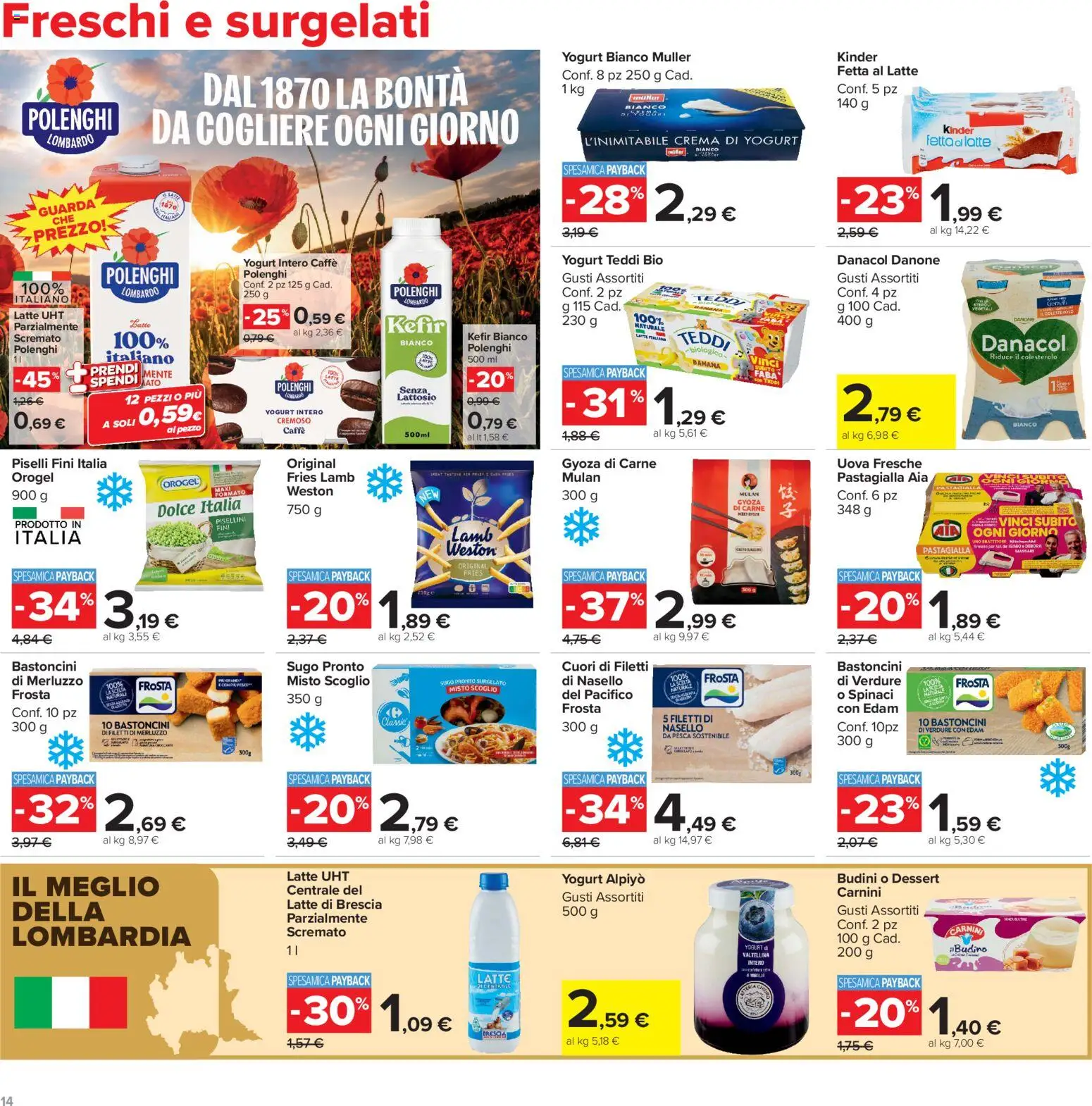 Volantino Carrefour del 15/09/2026 | Pagina: 14 | Prodotti: Uova, Spinaci, Piselli, Yogurt bianco